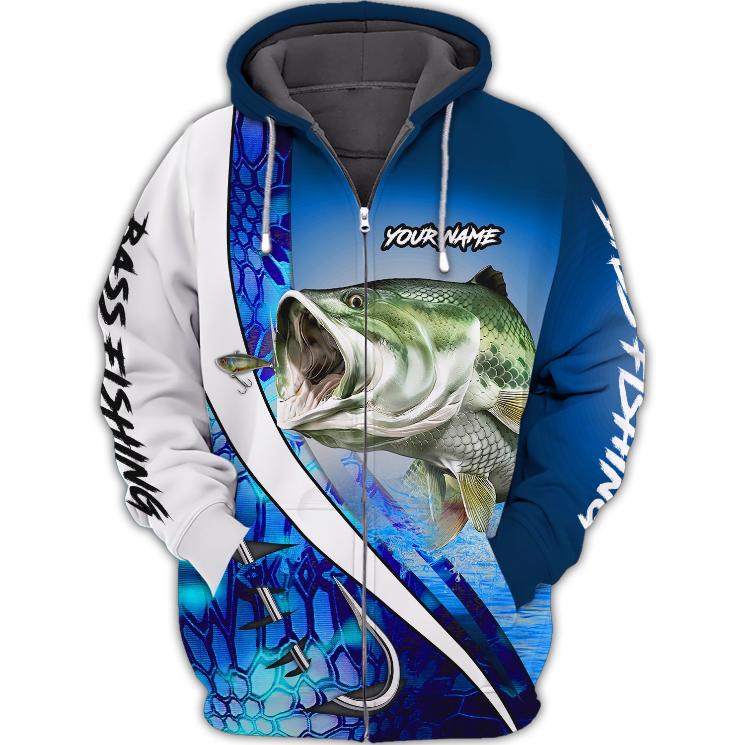Bass Fishing 15 - Personalized Name 3D Zipper Hoodie