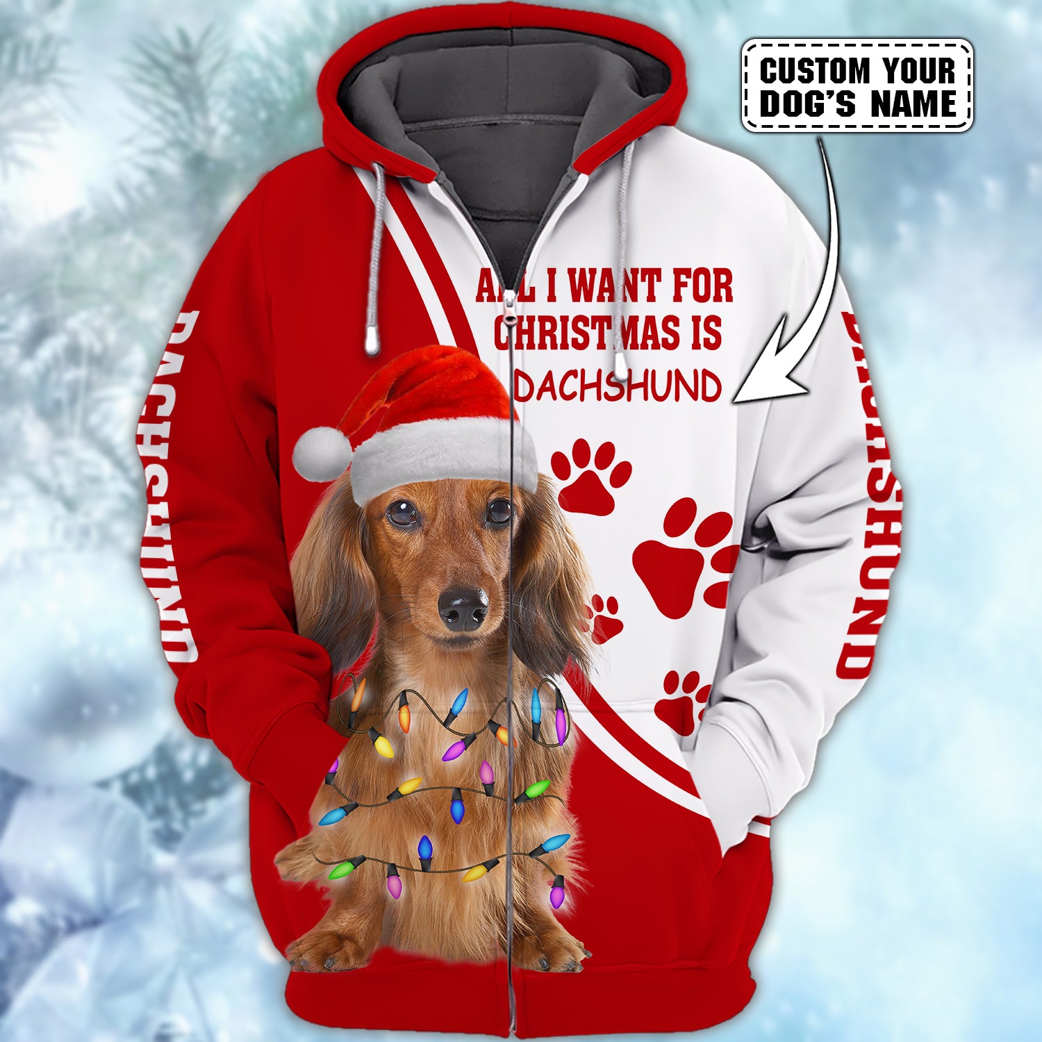 Love Dachshund - Personalized Name 3D Zipper hoodie - TAD 165
