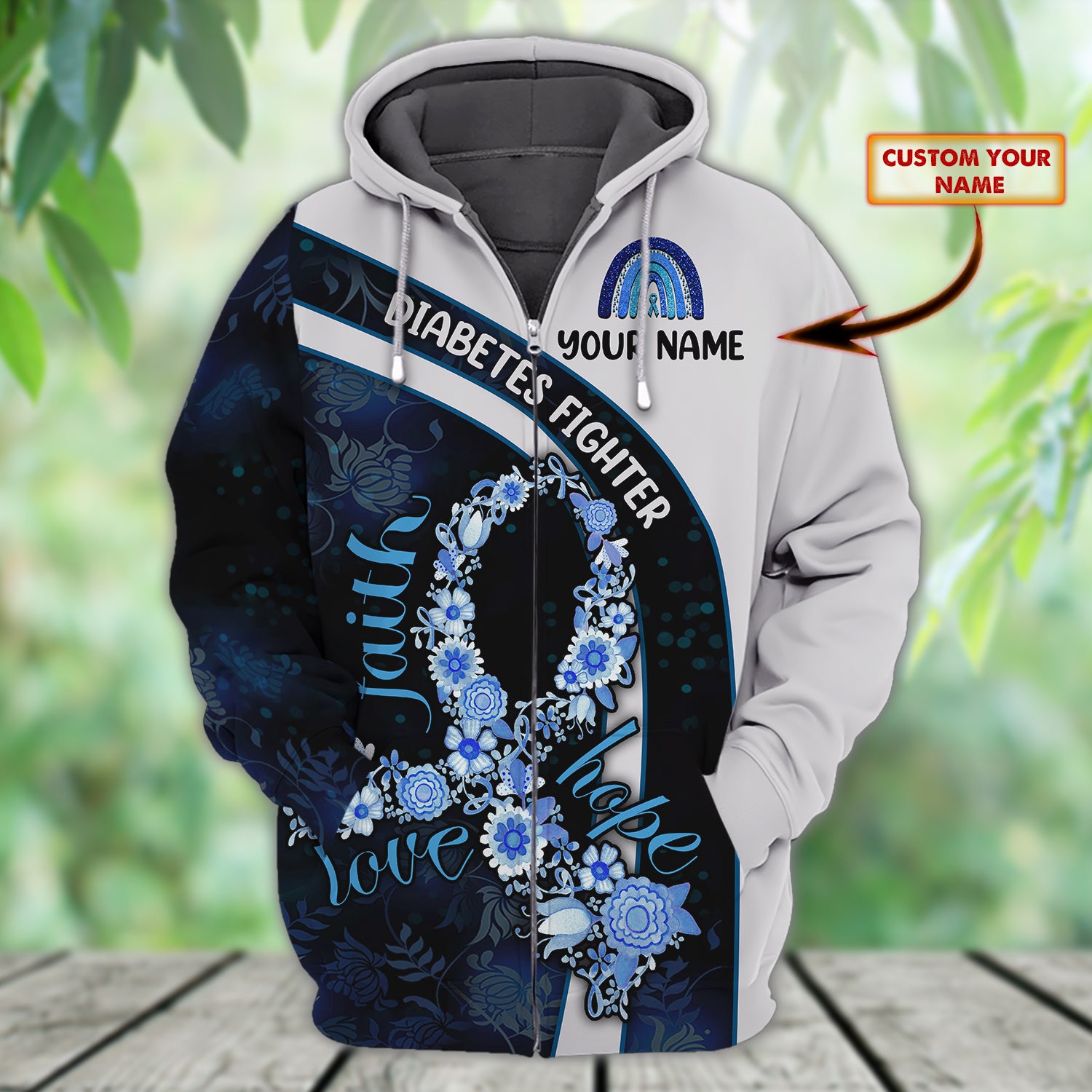 Diabetes Fighter - Personalized Name 3D Zipper hoodie - Lta98 K75