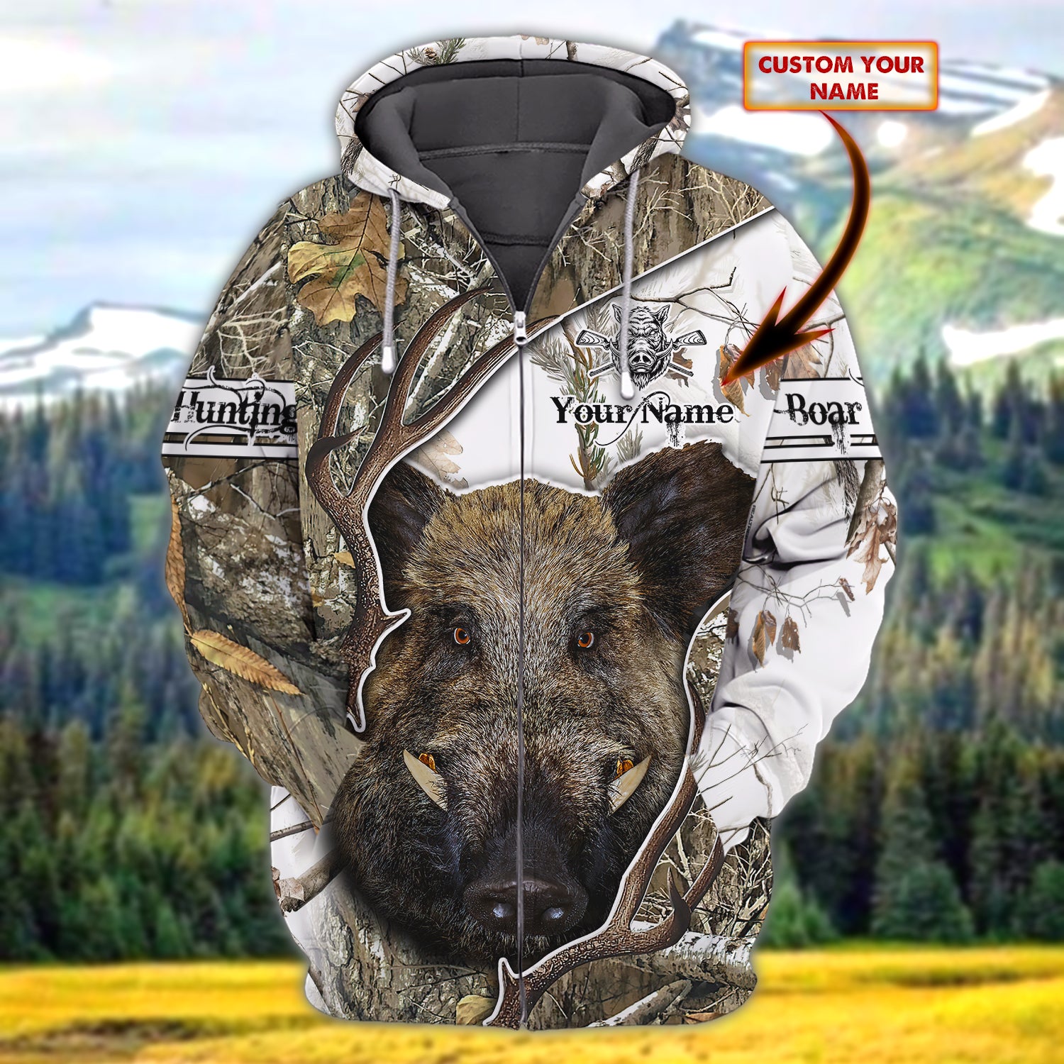 Boar Hunting - Personalized Name 3D Zipper hoodie - QB95