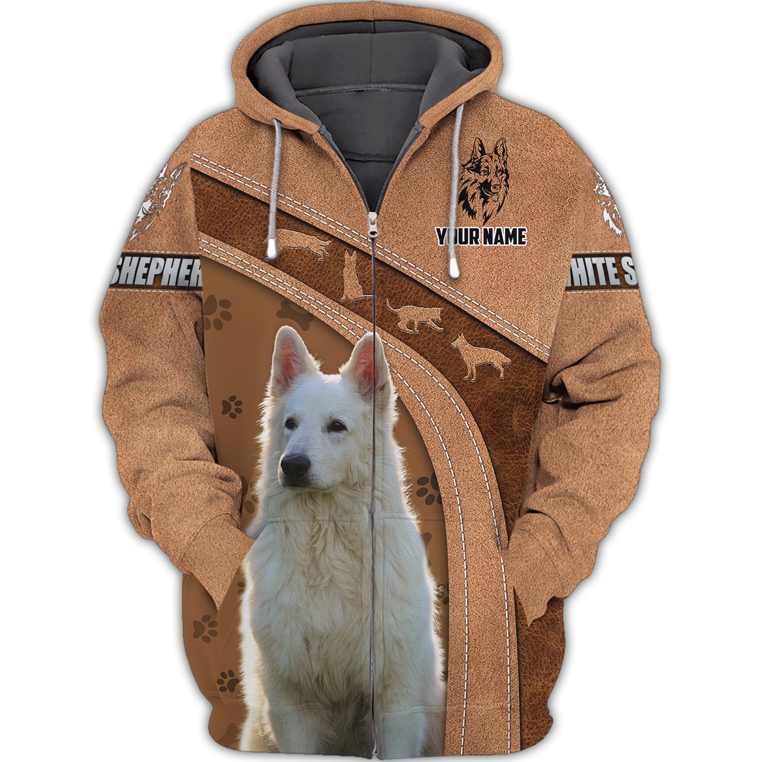 White Shepherd - Personalized Name 3D Zipper hoodie - TAD 176