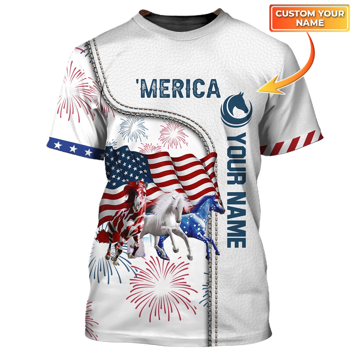 'Merica, Horse,  Personalized Name 3D Tshirt Hdmt