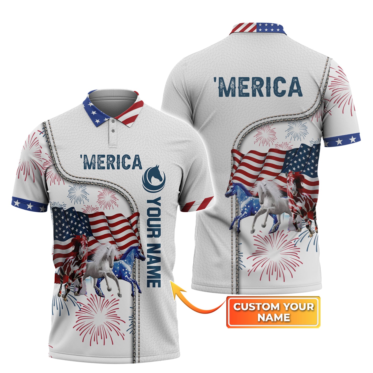 'Merica, Horse, Personalized Name 3D Polo Shirt Hdmt