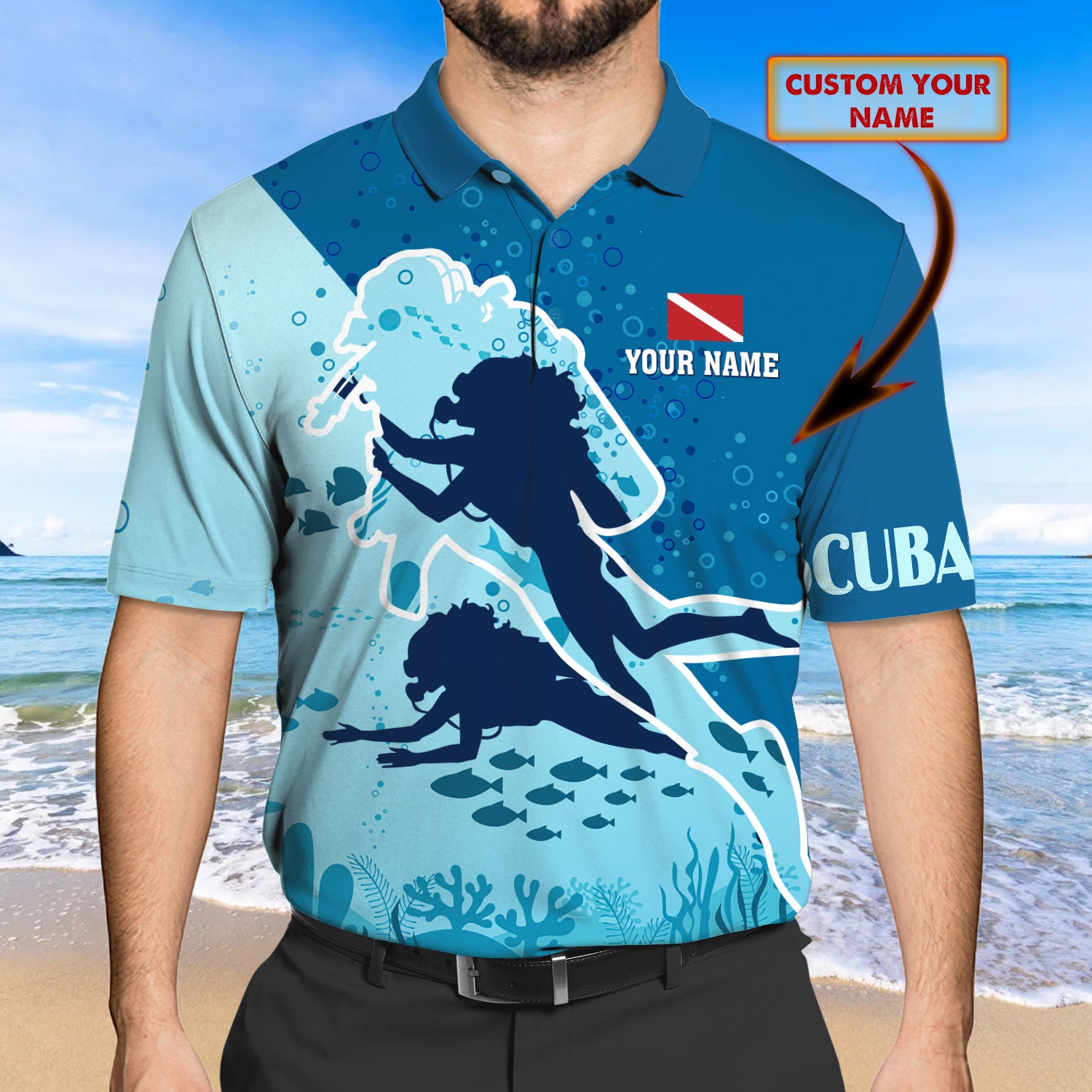 Scuba Diving 04 - Personalized Name - 3D Polo Shirt - QB95
