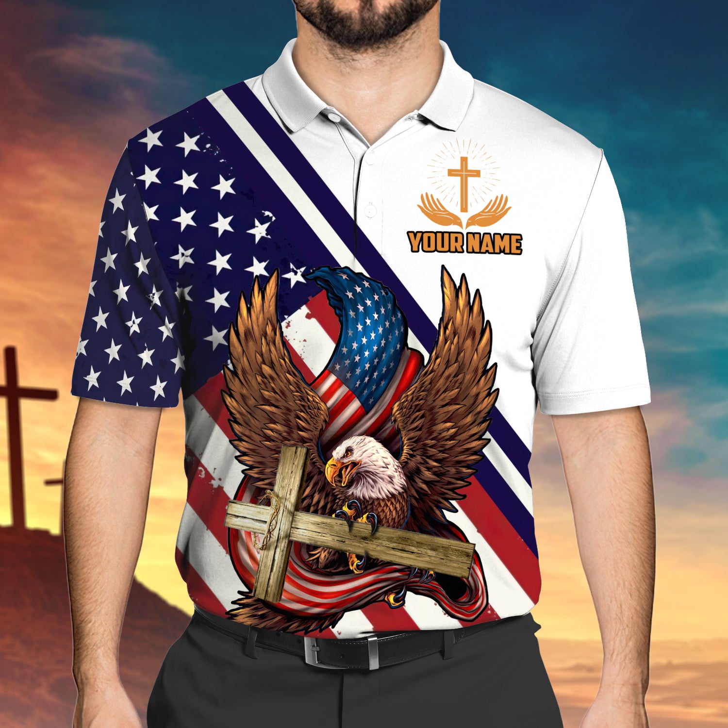 Customized Polo shirt-Eagle-Proud To Be American-Blessed To Be Christian-HTV