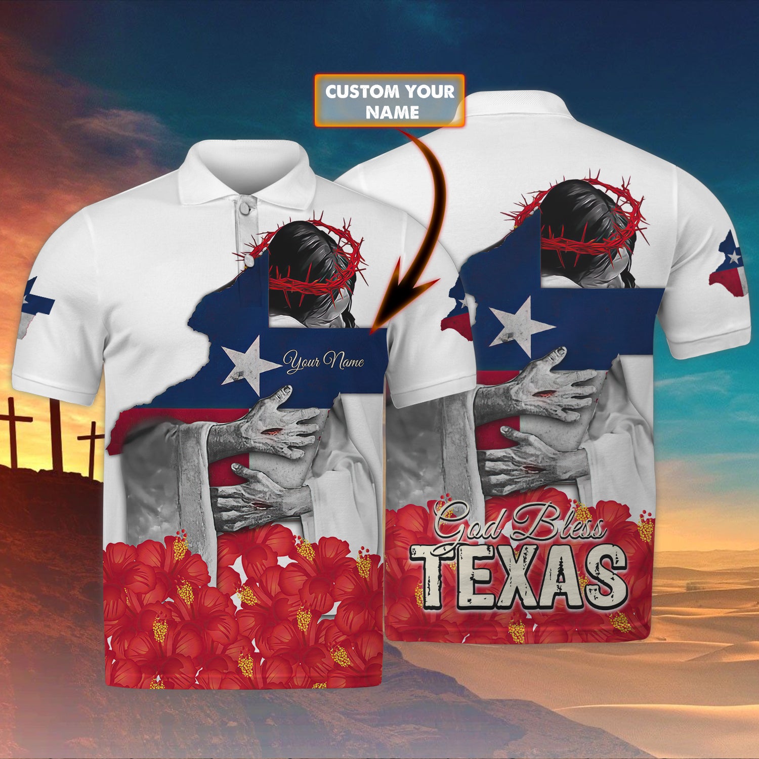 God Bless Texas - Personalized Name 3D Polo Shirt - QB95