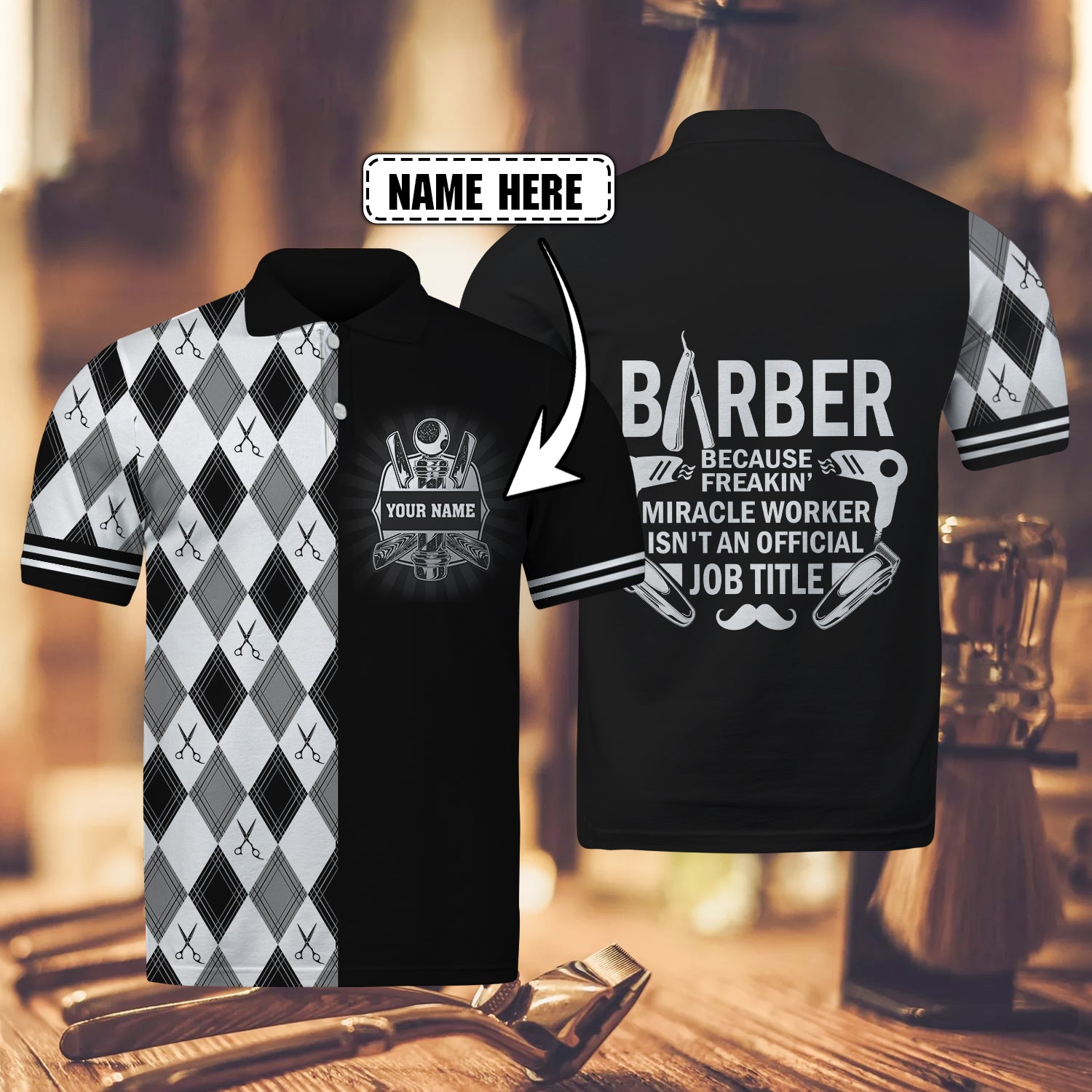Barber Shop - Personalized Name 3D Polo Shirt - Nmd 36