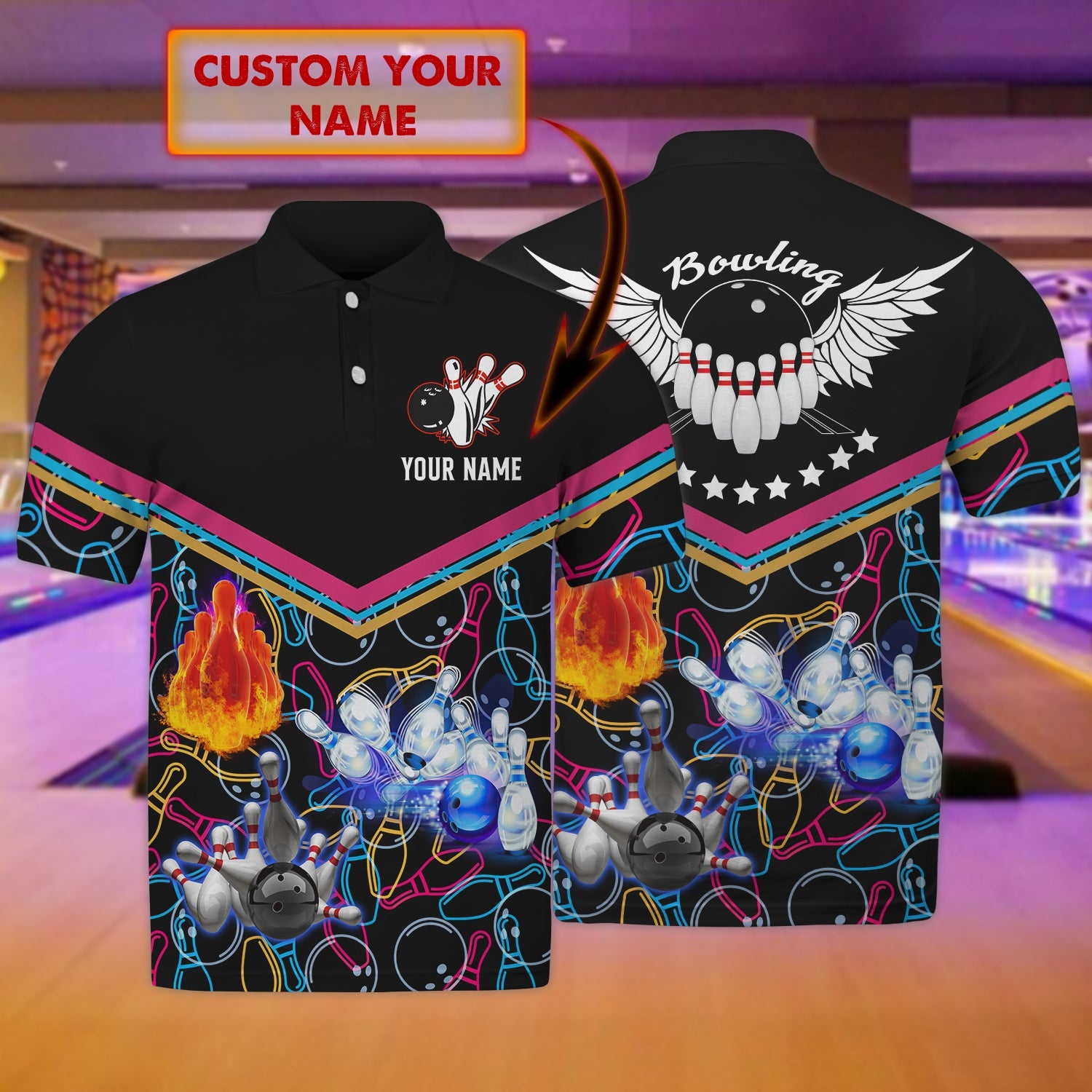 Bowling 02 - Personalized Name 3D Polo Shirt - TD96