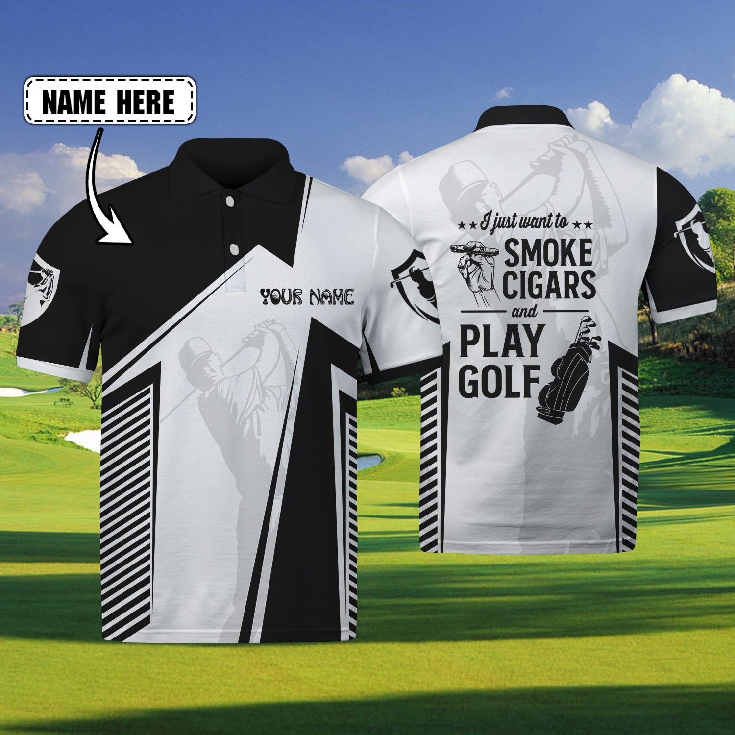 Cigars and Golf01 - Name 3D Polo Shirt - ATM2K