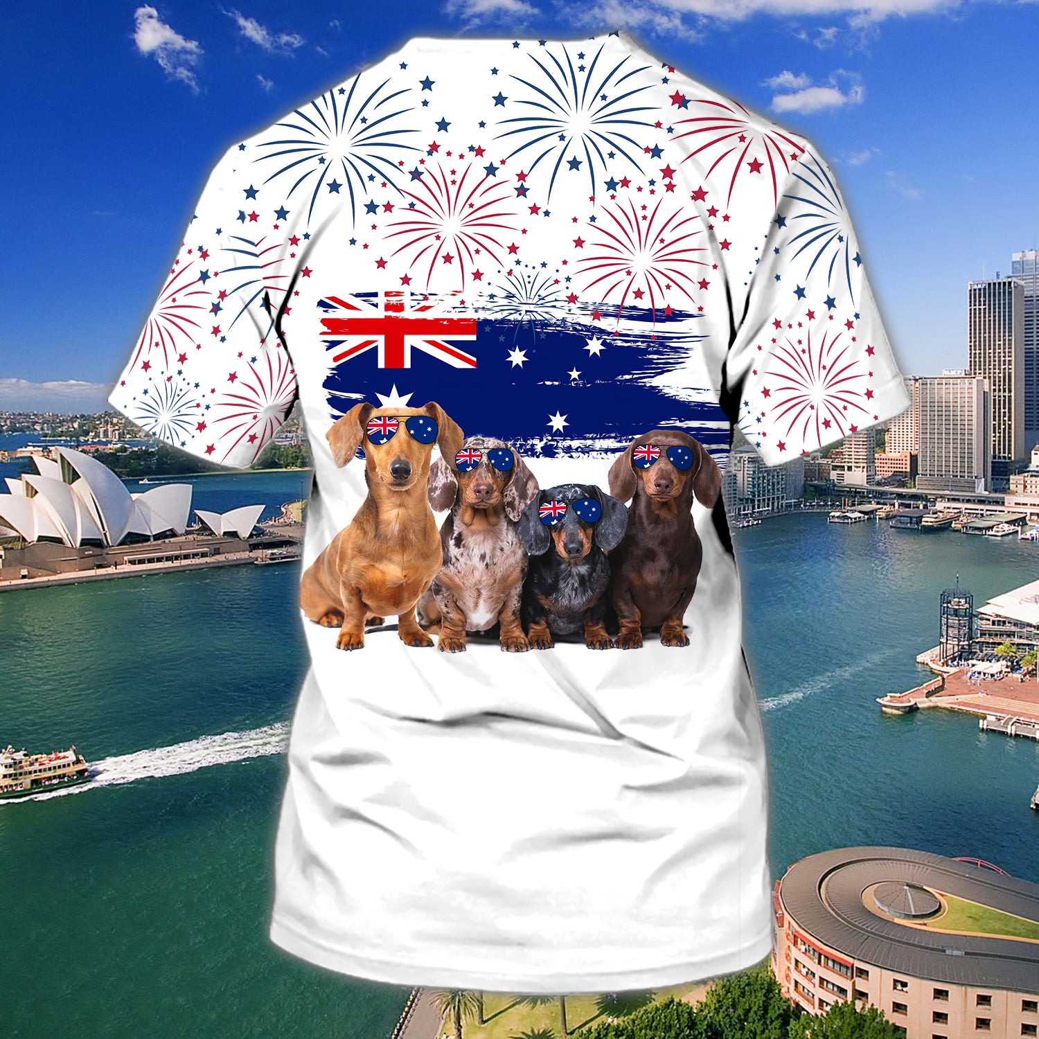 Dachshund, Happy Australia Day - 3D Tshirt - Tad 315
