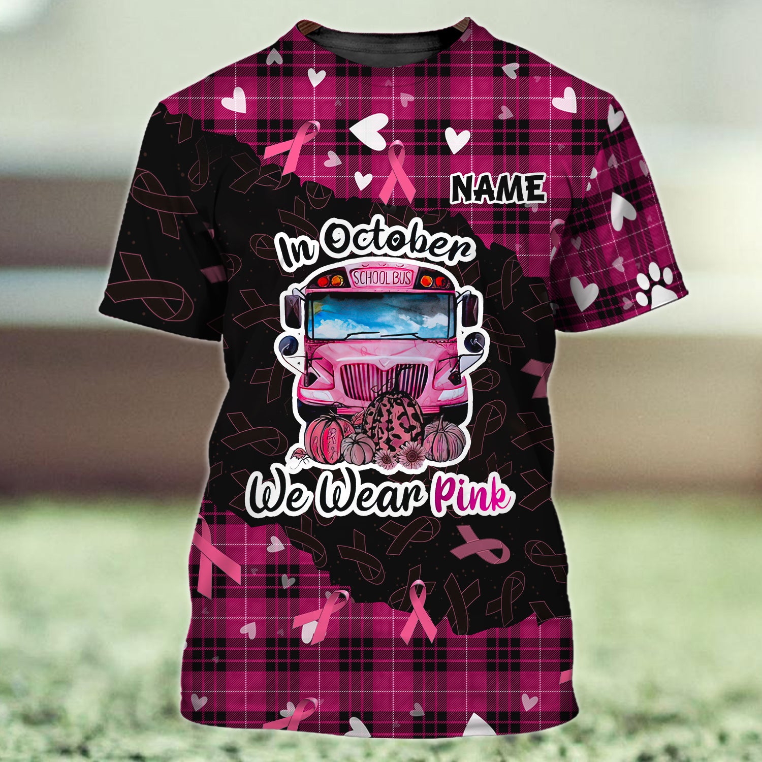 School Bus - We Wear Pink - Personalized Name 3D Tshirt 06