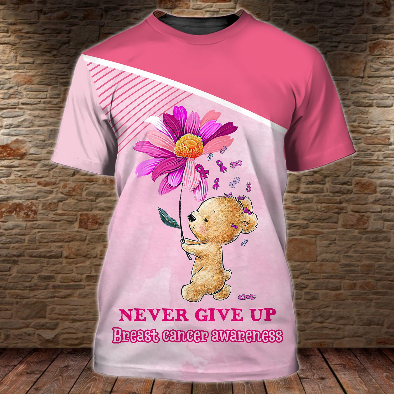 Bear Breast Cancer 02 - Personalized Name 3D Tshirt - QB95