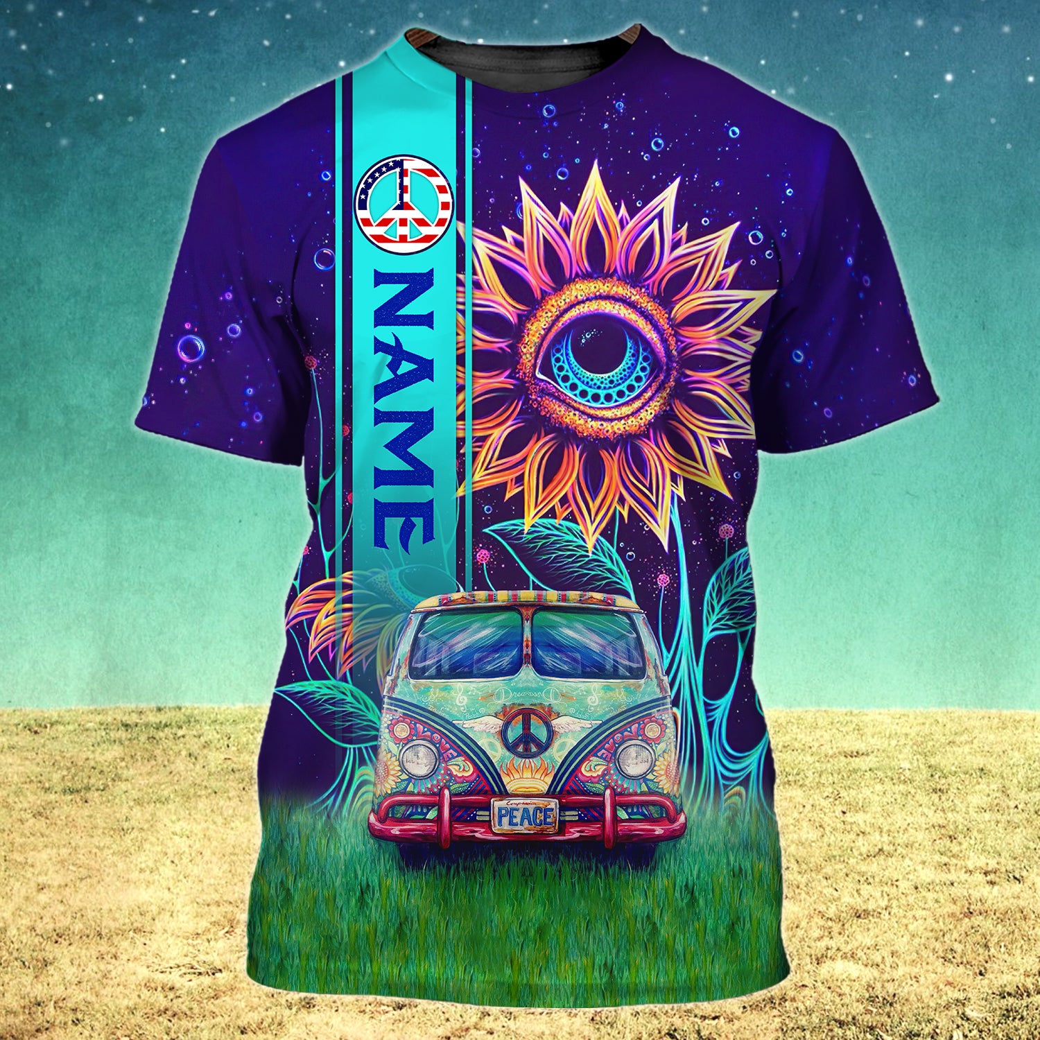 Hippie Car - Personalized Name 3D Tshirt - QB95