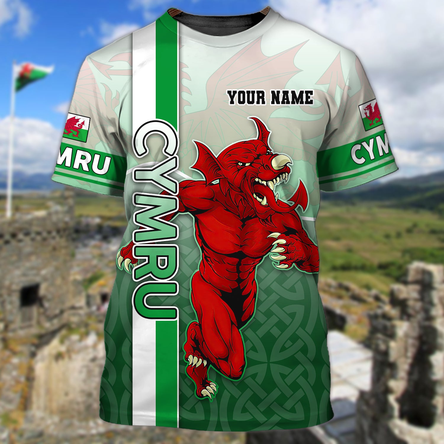 Wales - Cymru - Personalized Name 3D Tshirt 02