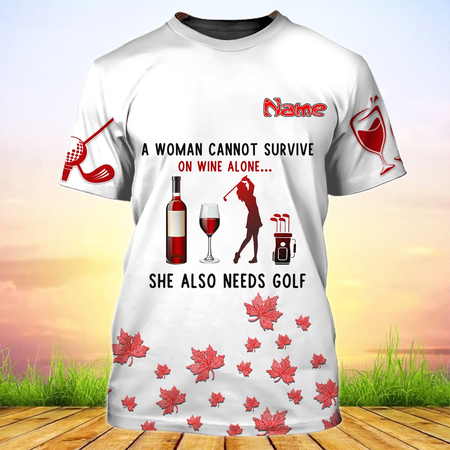 3D Golf and Wine - Personalized Name 3D T Shirt - Vhv-tshirt-001