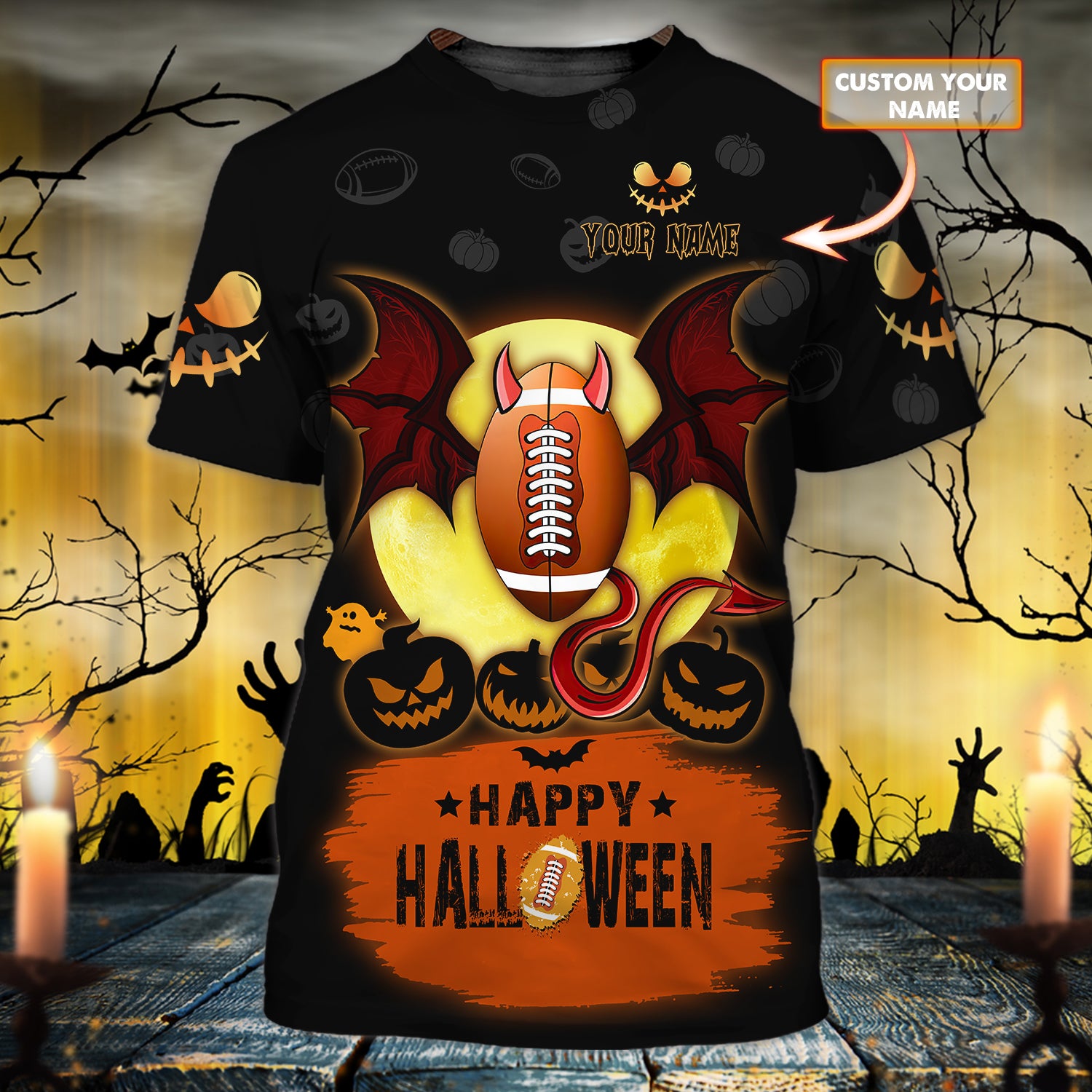 FOOTBALL HALLOWEEN - Personalized Name 3D Tshirt 01- VXH98