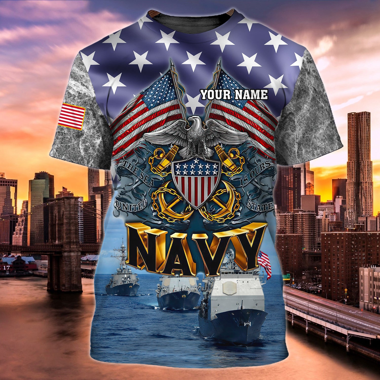 Navy America - Personalized Name 3D Tshirt