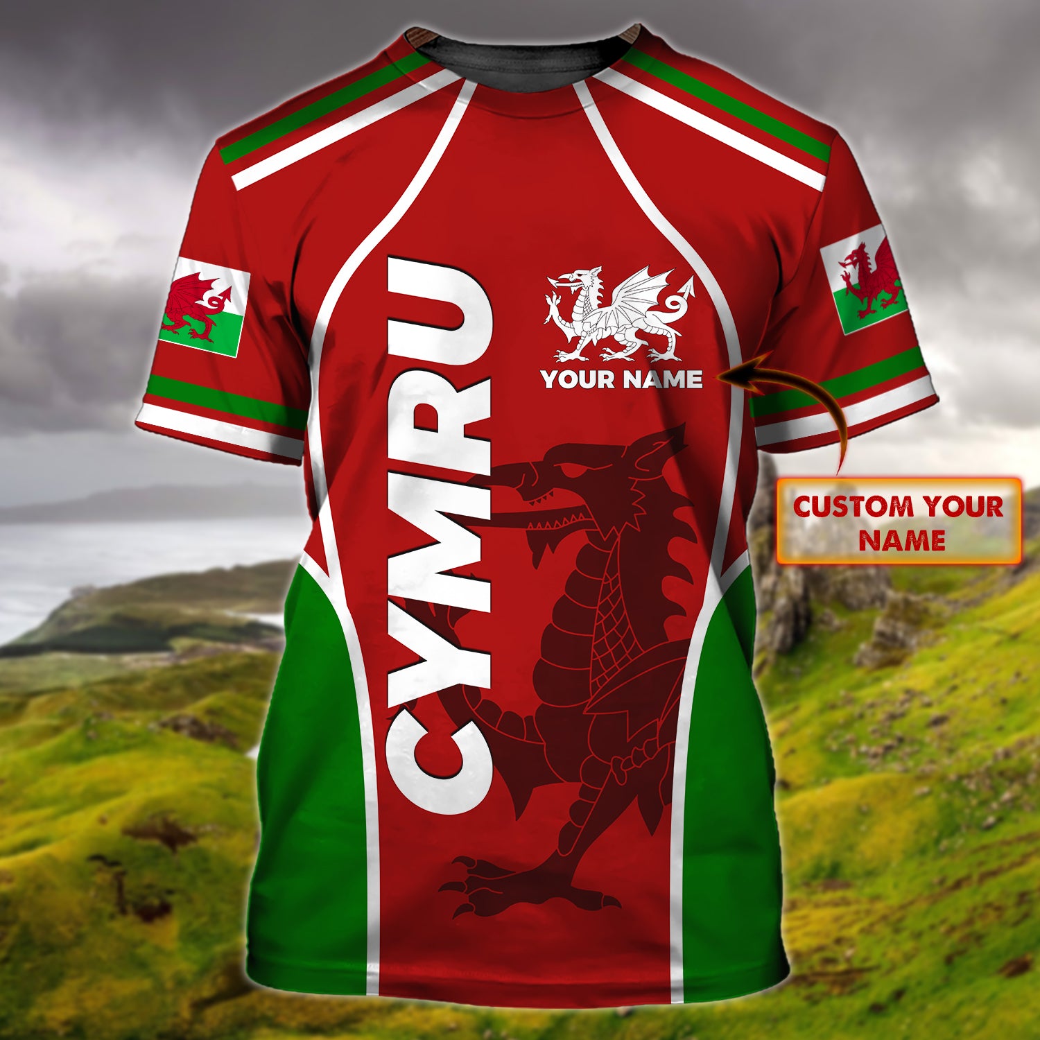 Cymru Dragon - Personalized Name 3D Tshirt 481