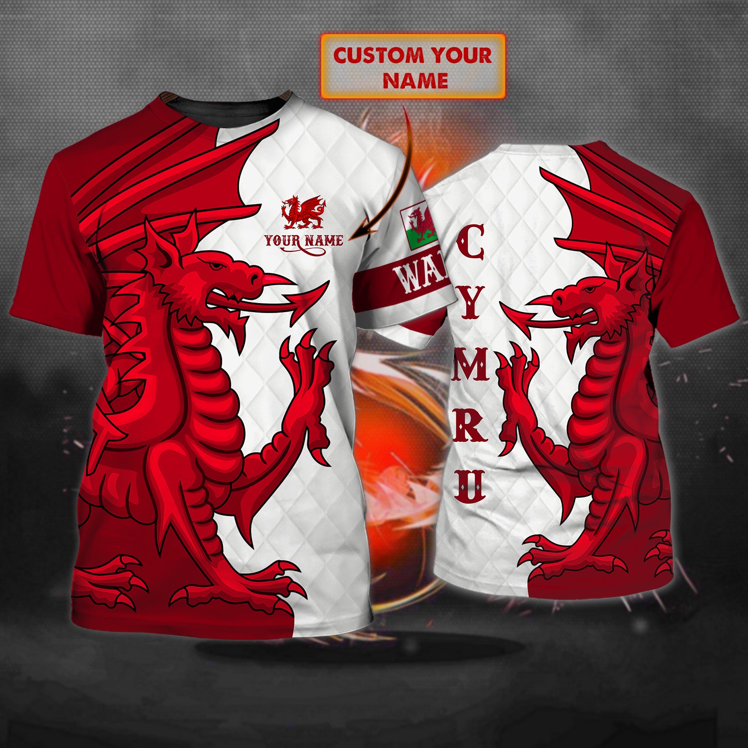 Wales - Cymru - Personalized Name 3D Tshirt 01