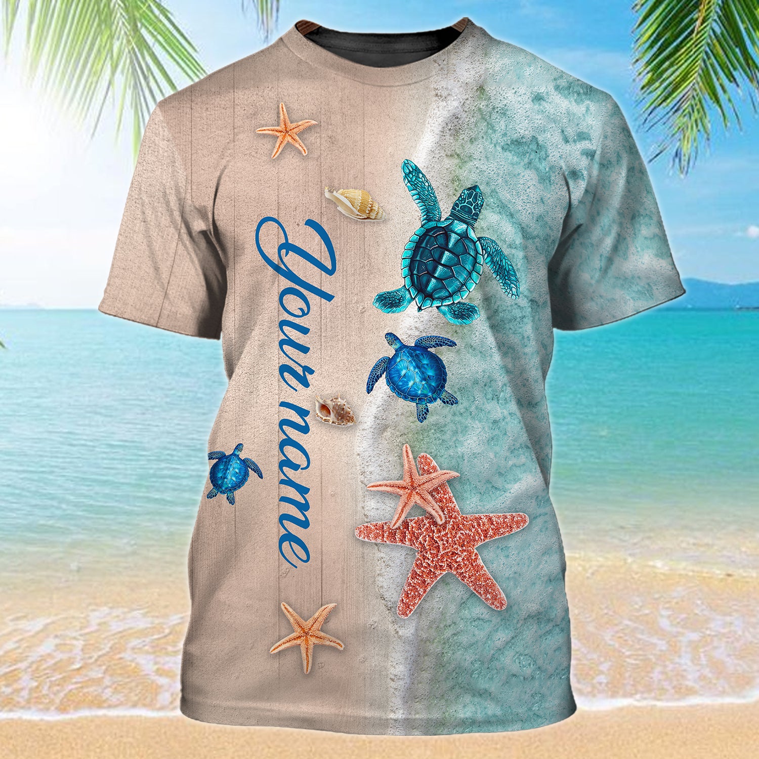 Turtle and The Ocean - Personalized Name 3D Tshirt  - HN95