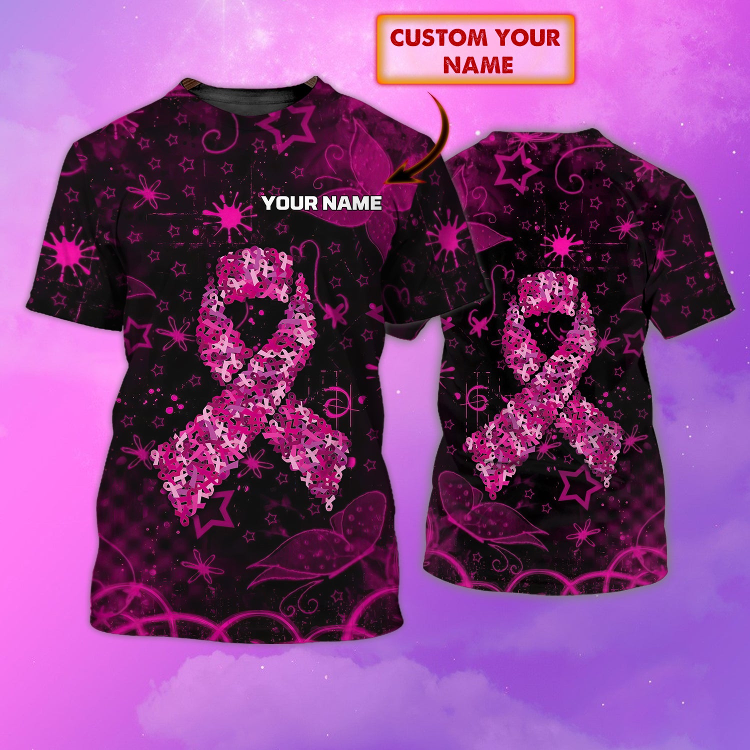 Breast Cancer Ribbon - Personalized Name 3D T Shirt - Dp98-632