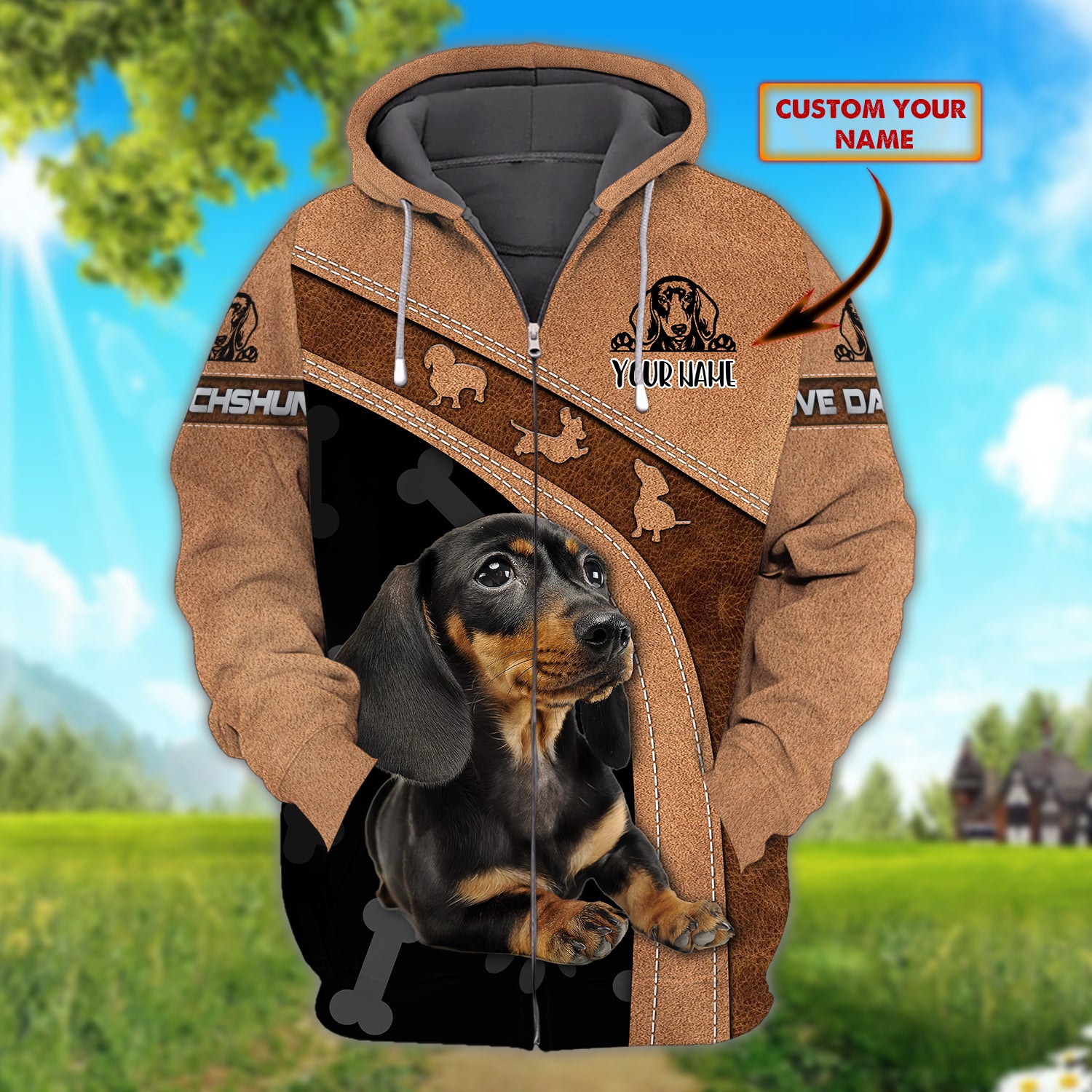 Love Dachshund - Personalized Name 3D Zipper hoodie - TAD 159