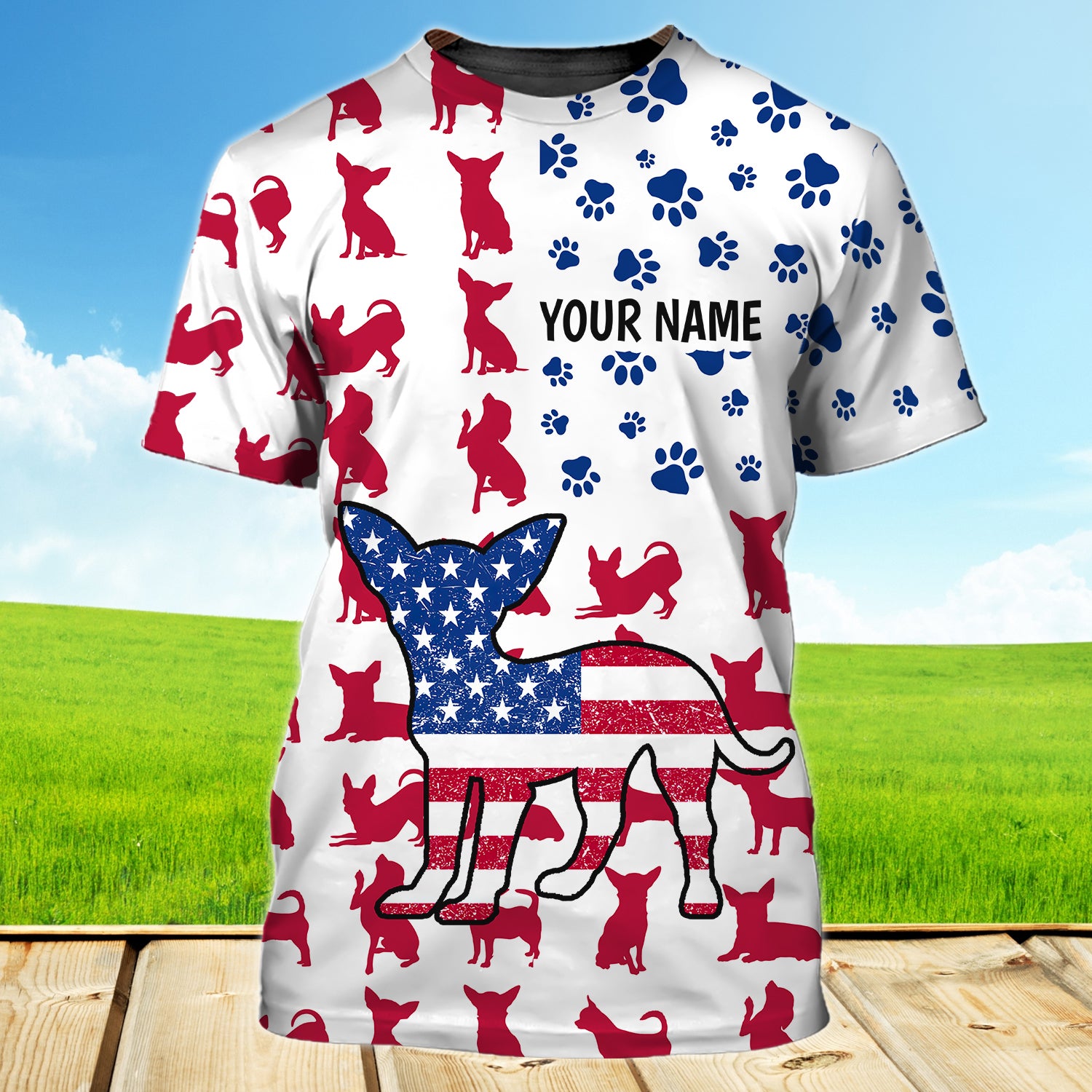 Chihuahua America Flag - Personalized Name 3D Tshirt - QB95