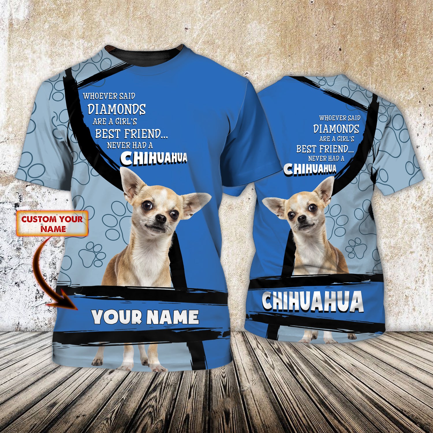 Diamons vs Chihuahua - Personalized Name 3D Tshirt - QB95