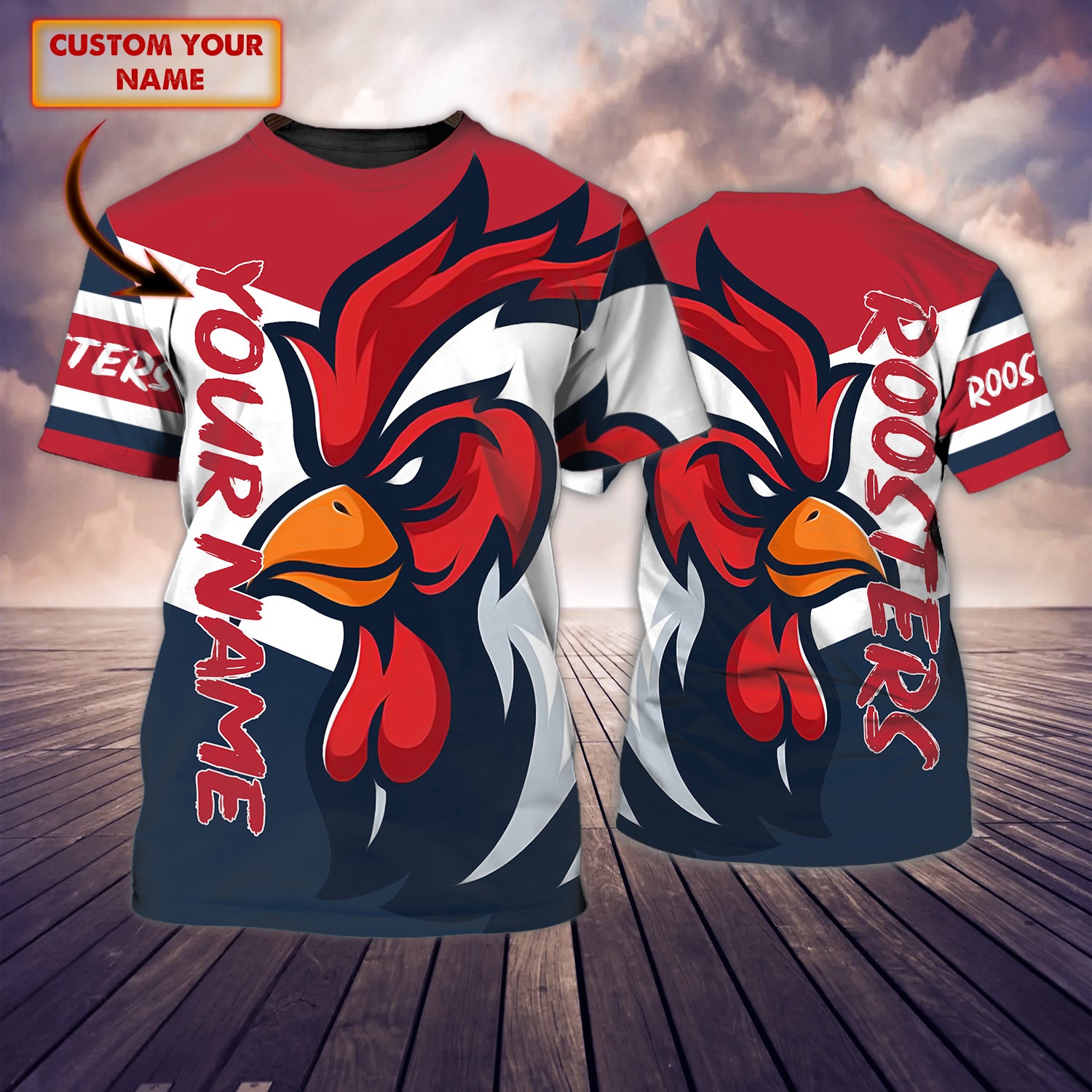 Roosters - Personalized Name 3D Tshirt 01 - NBTT