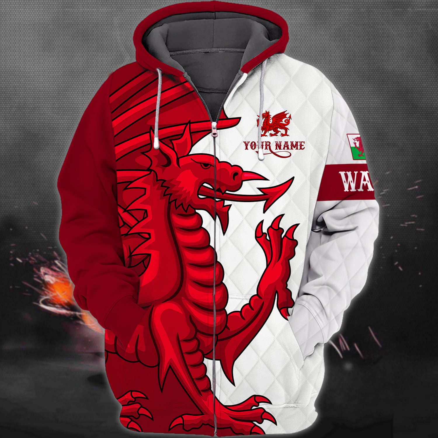 Wales - Personalized Name 3D Zipper Hoodie 01