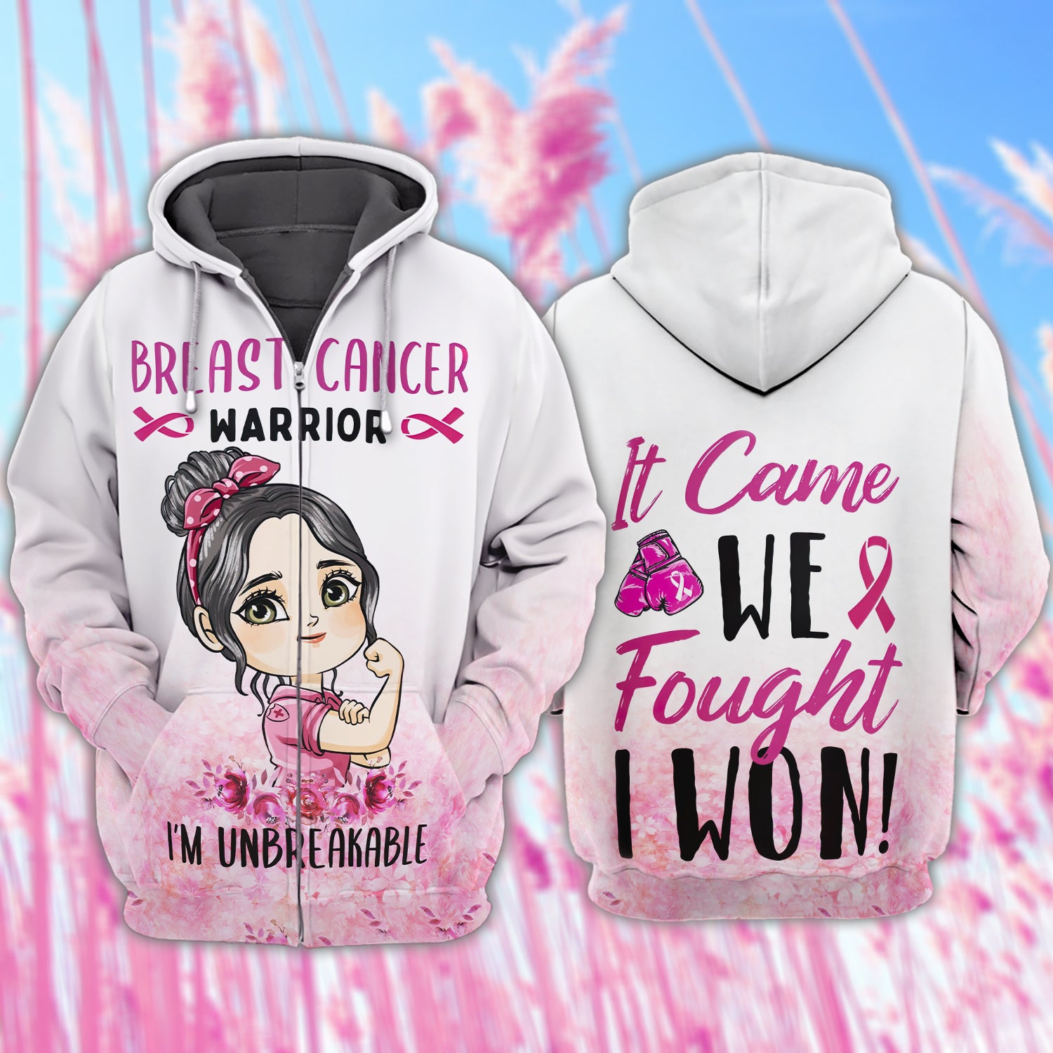 Breast Cancer - 3D Zipper hoodie 01 - NBTT