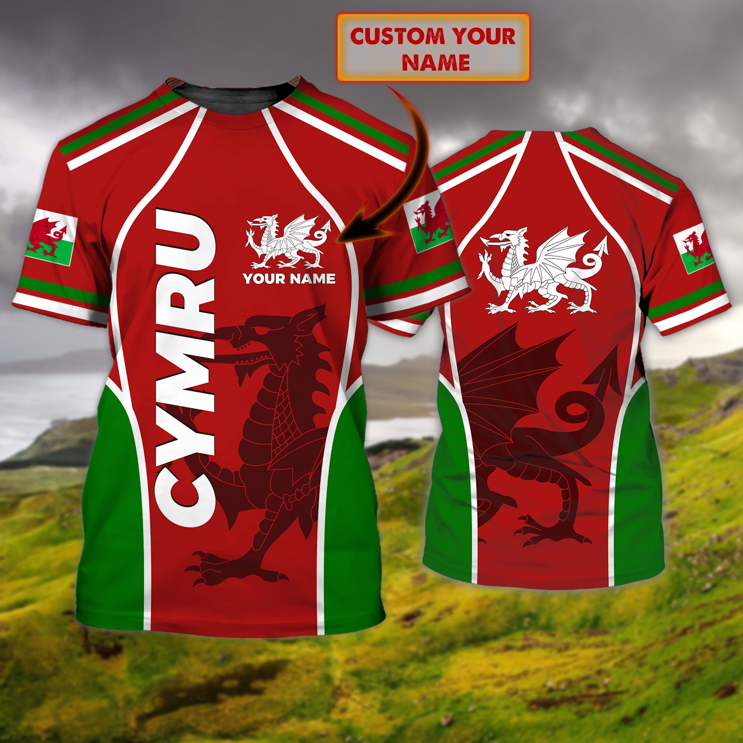 Cymru Dragon - Personalized Name 3D Tshirt 481
