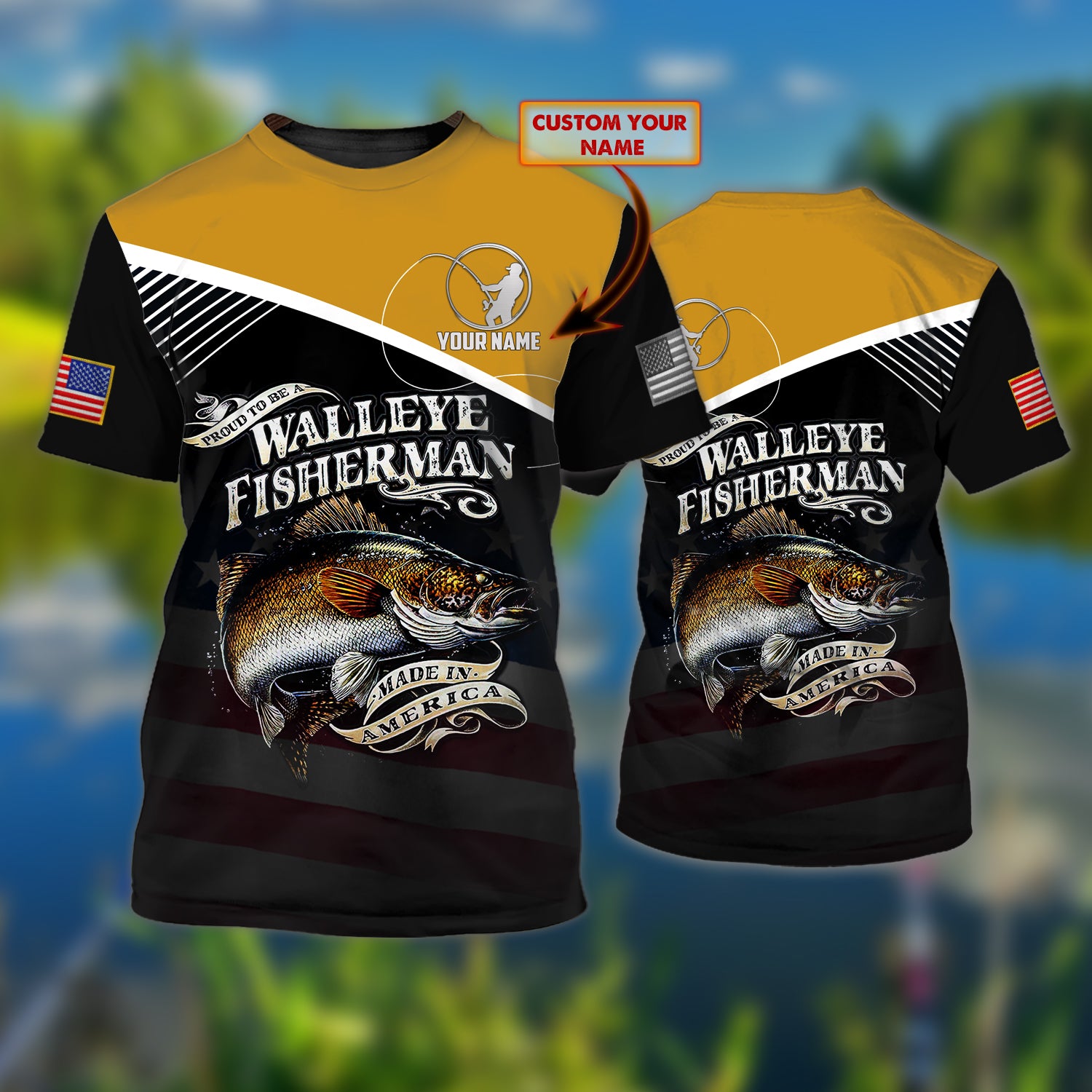 Walleye Fisherman - Personalized Name 3D Tshirt - TAD 21