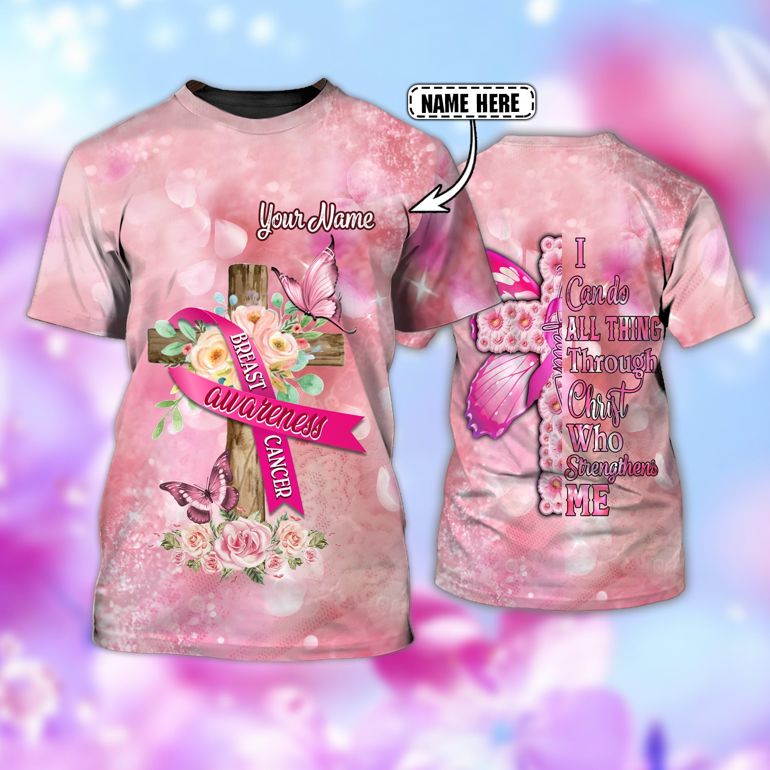 Breast Cancer Fighter 2 - Personalized Name 3D Tshirt - Nia94