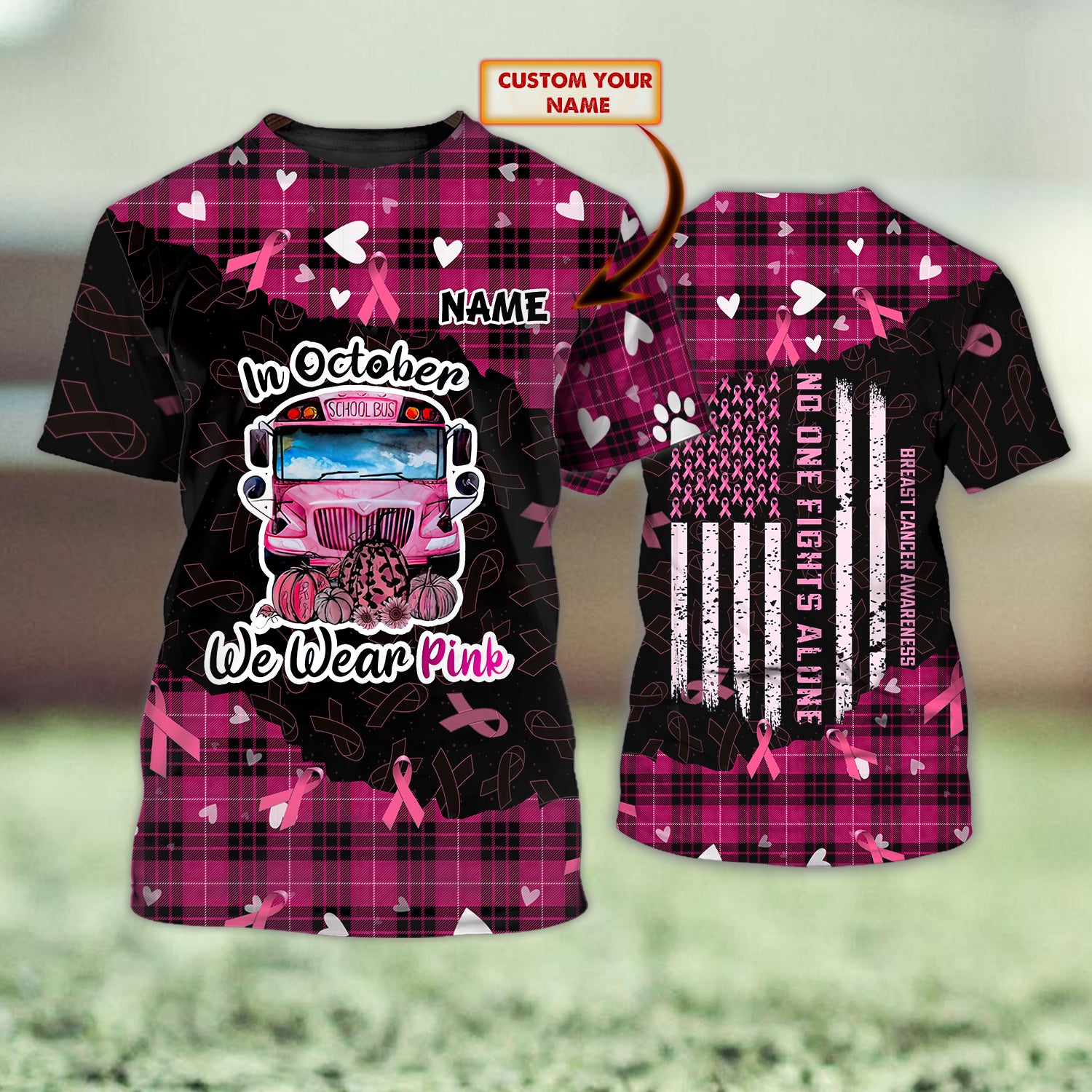 School Bus - We Wear Pink - Personalized Name 3D Tshirt 06