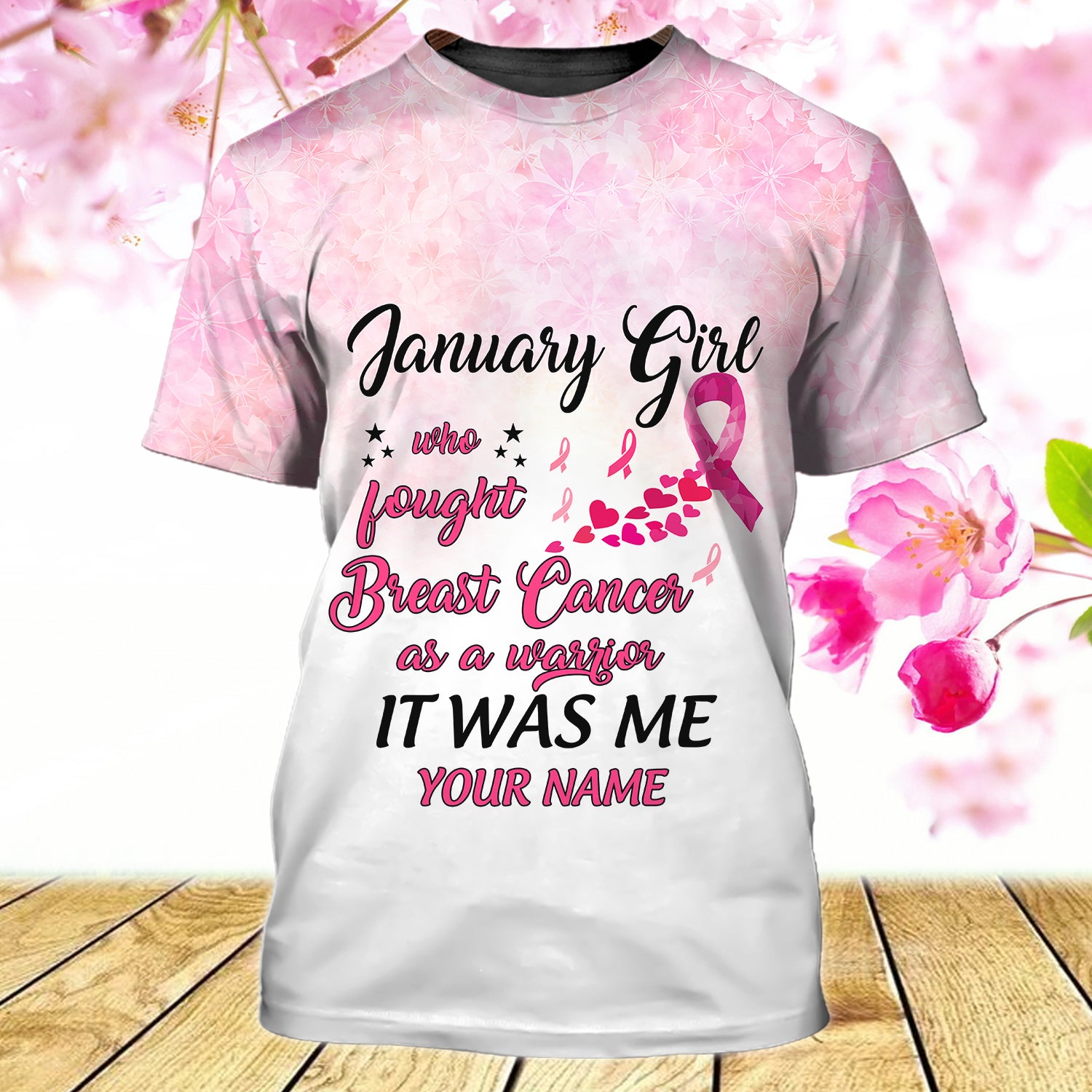 January Girl fought Breast Cancer as a Warrior - Personalized Name 3D Tshirt - Nmd 24
