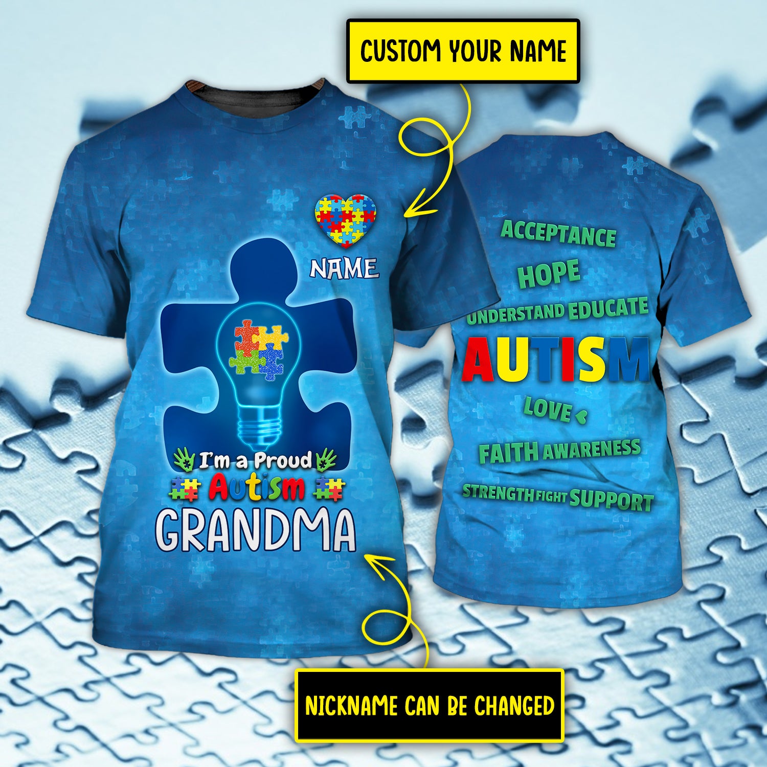 Autism - Personalized Name 3D T Shirt - Lta98 08