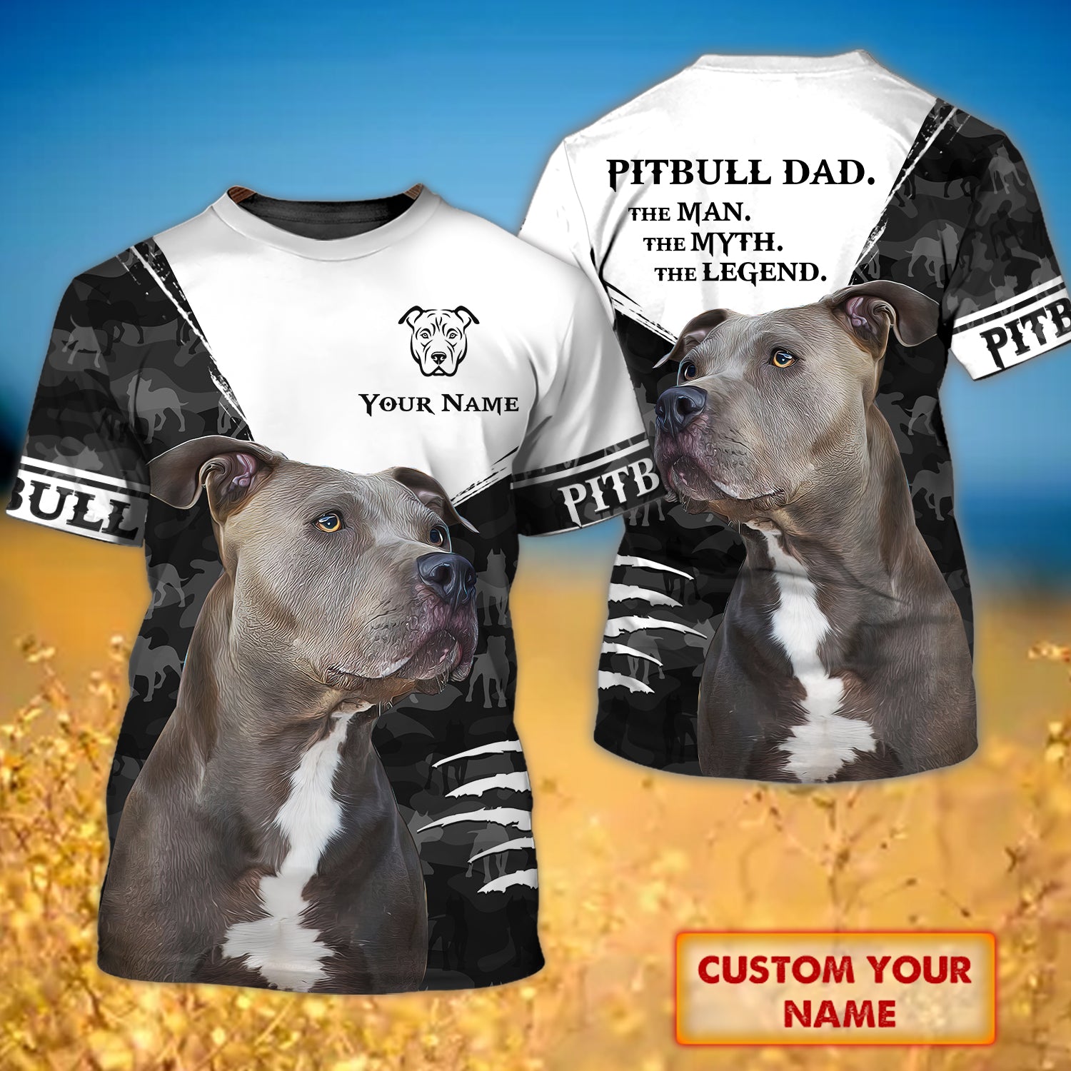 Pitbull Dad - The Man The Myth The Legend - Personalized Name 3D Tshirt 46 - Nvc97