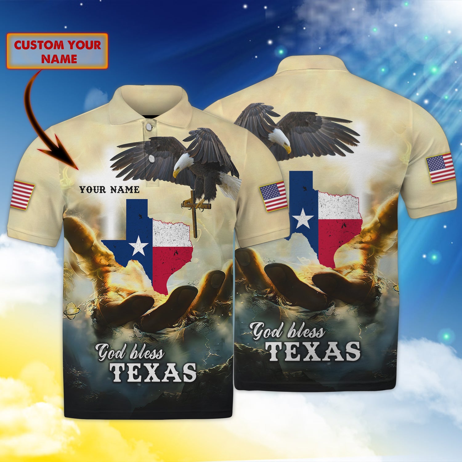 God Bless Texas 2 - Personalized Name 3D Polo Shirt - QB95