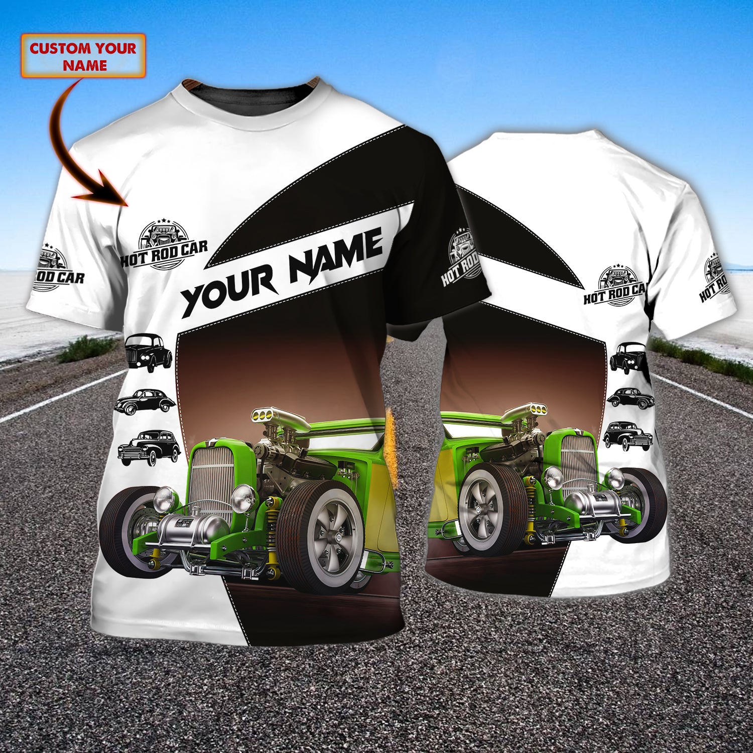 Hot Rod Car - Personalized Name 3D Tshirt - Tad 13