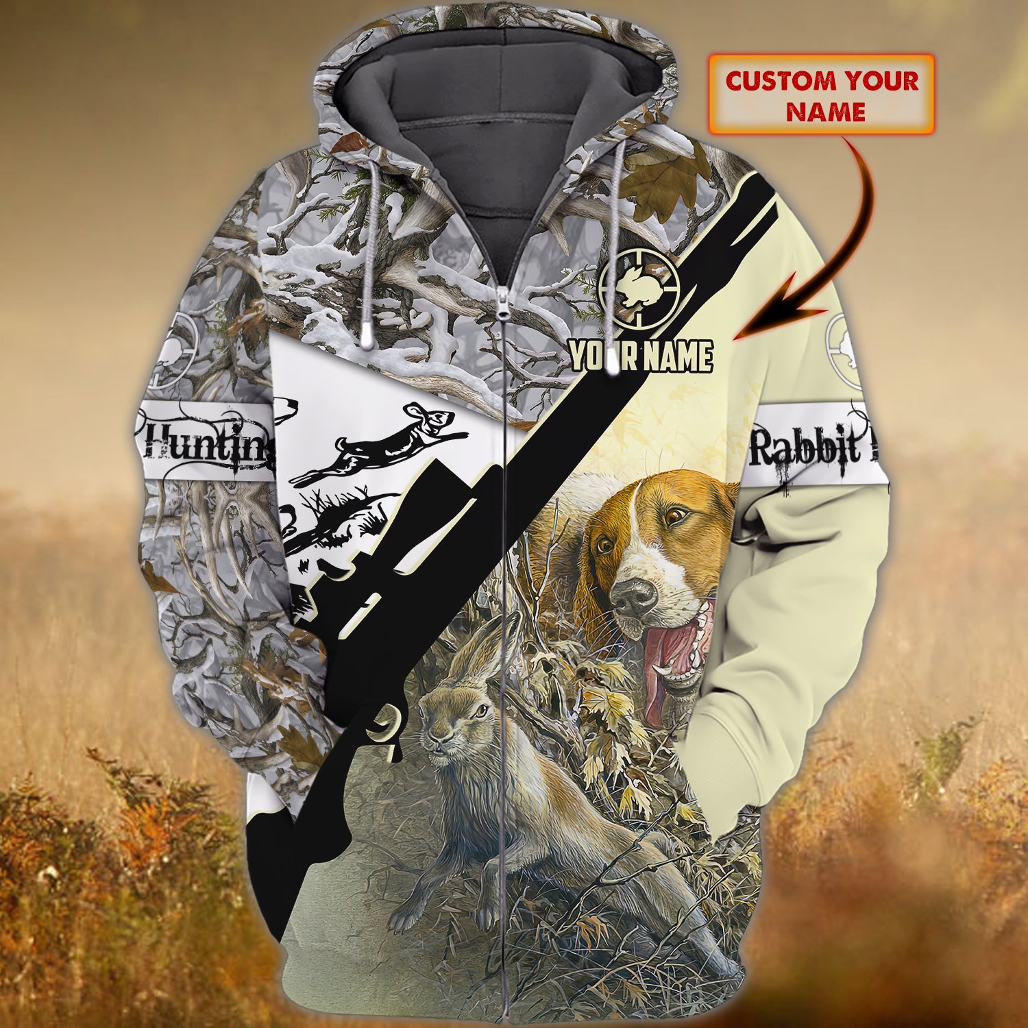 Rabbit Hunting - Personalized Name 3D Zipper hoodie - QB95