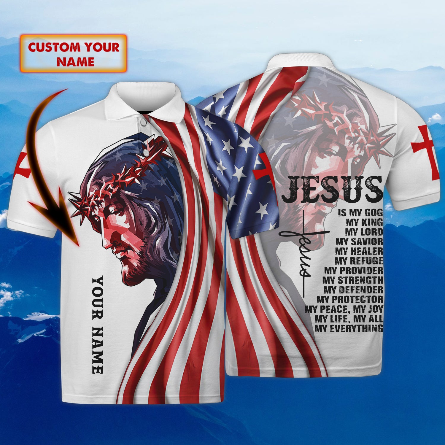 Personalized Name-Jesus is my King-3D Polo Shirt - HTV
