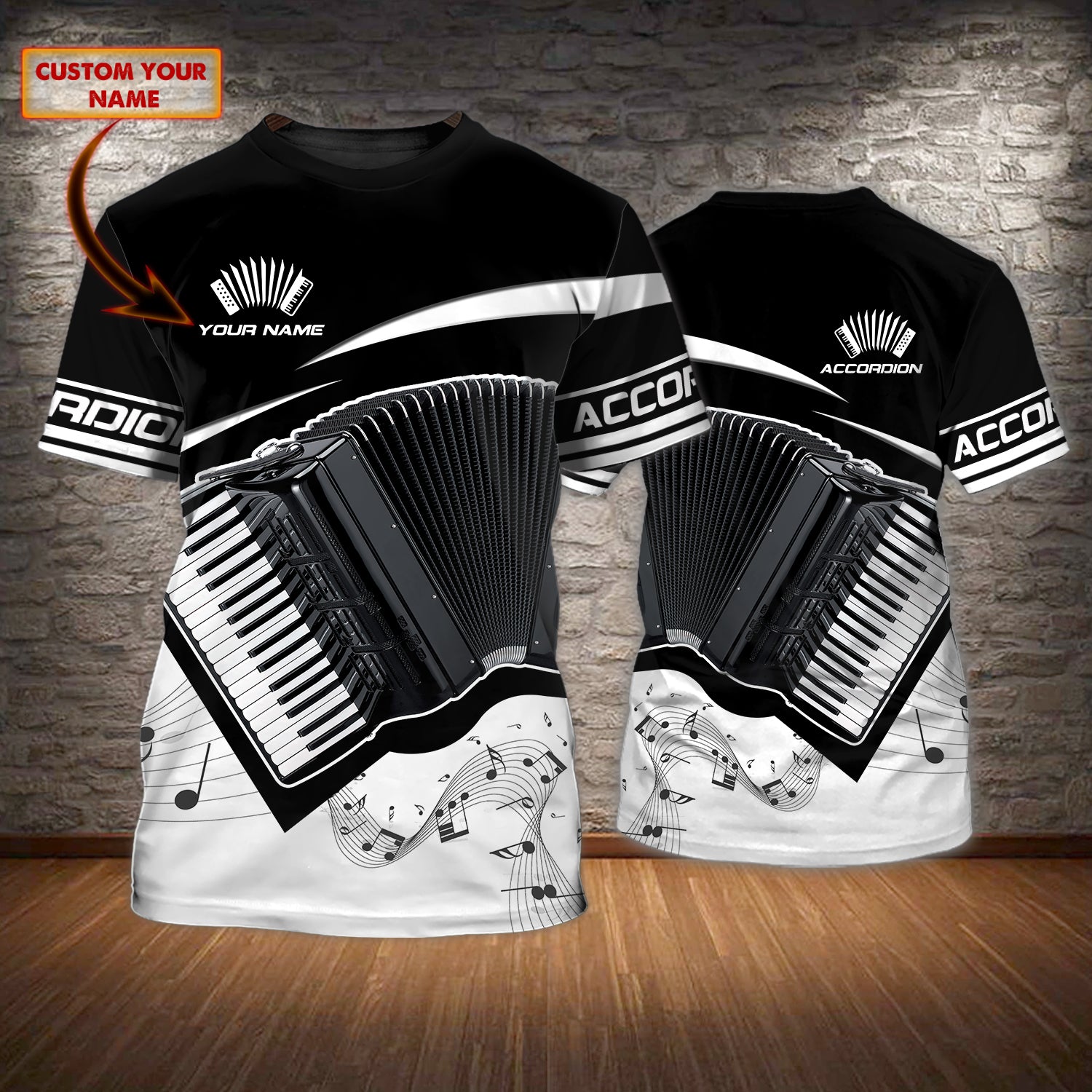 Accordion - Personalized Name 3D Tshirt - Nmd 48