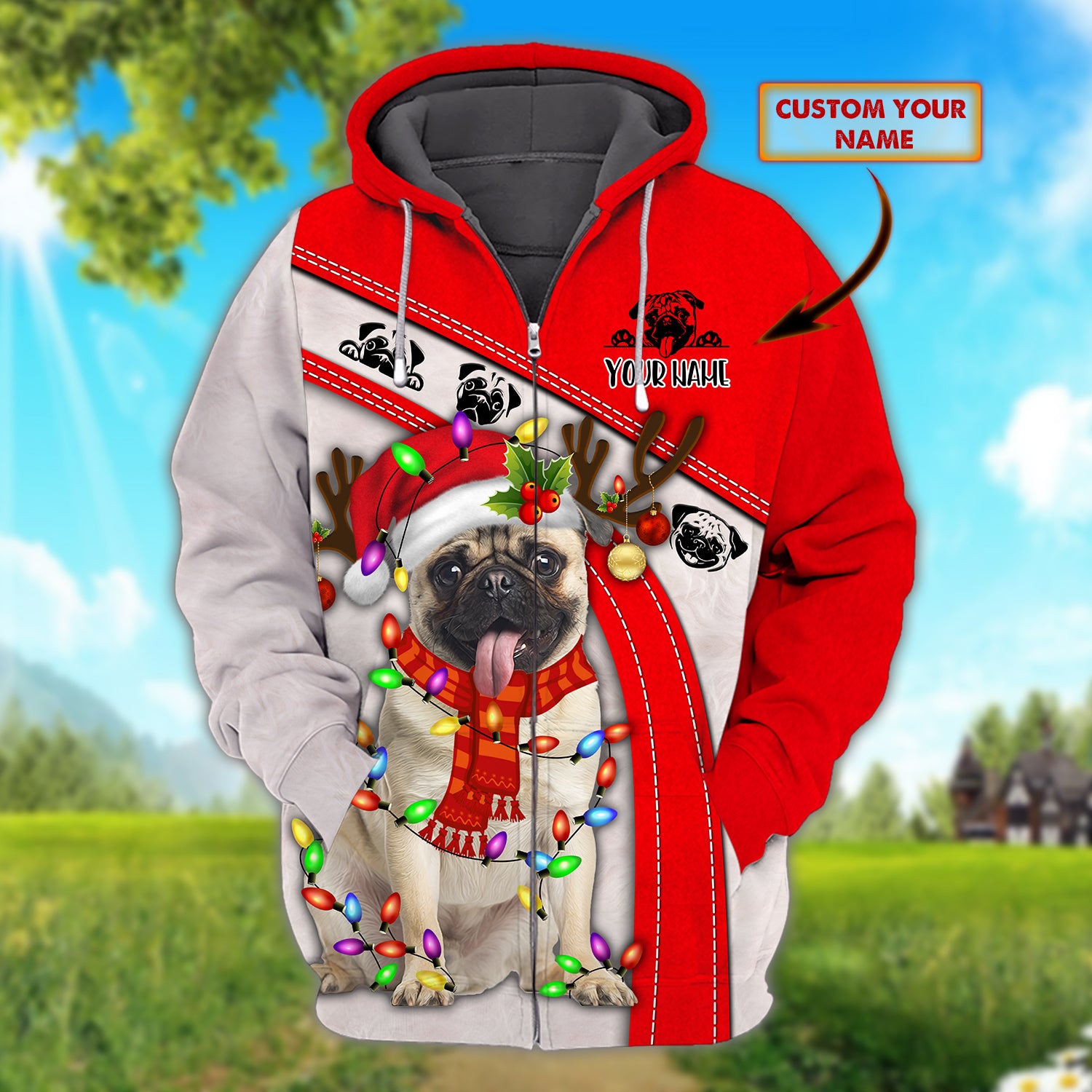 Love Pug - Personalized Name 3D Zipper hoodie - TAD 166