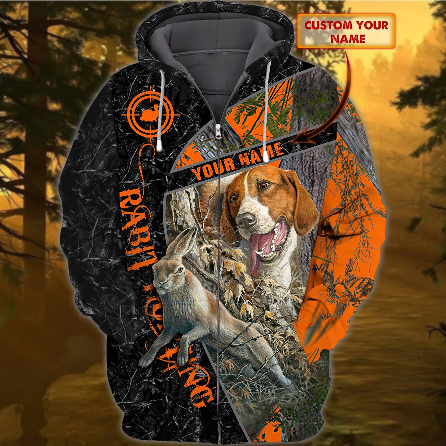 Beagle Hunting  - Personalized Name 3D Zipper Hoodie