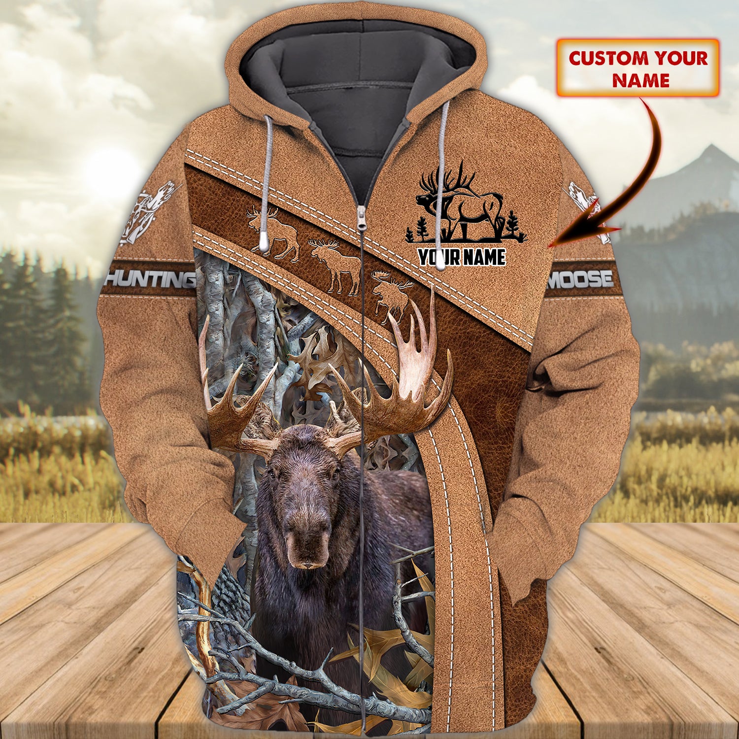 Moose Hunting - Personalized Name 3D Zipper hoodie - Tad 134