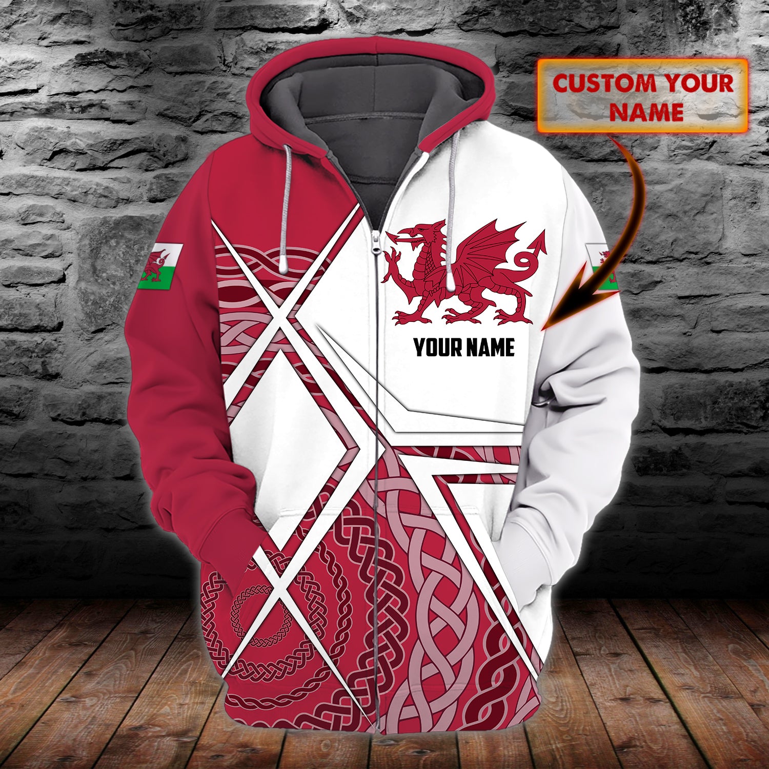 Wales Legend - Personalized Name 3D Zipper Hoodie