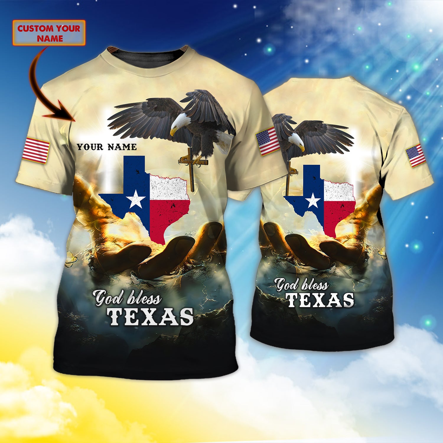 God Bless Texas 2 - Personalized Name 3D Tshirt - QB95