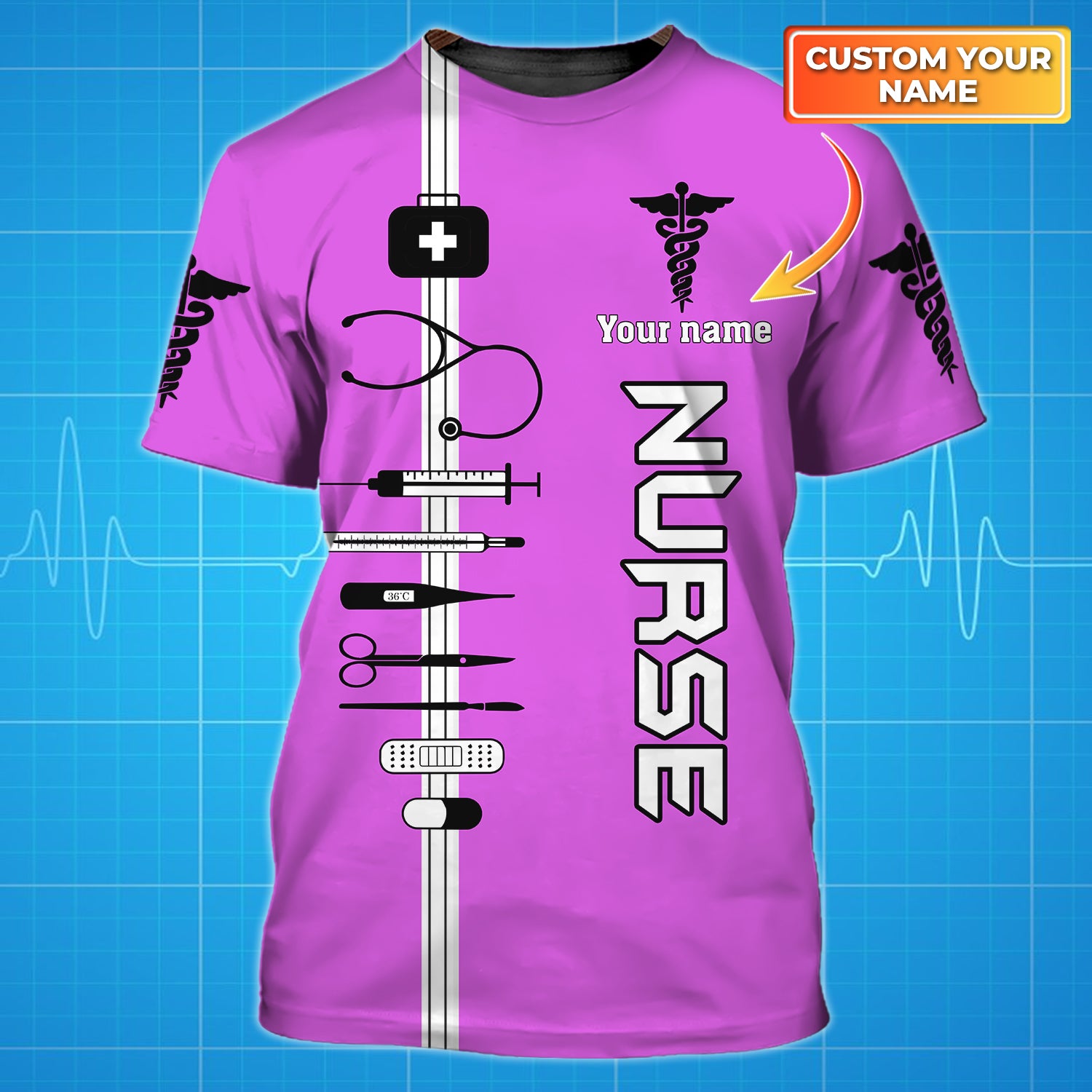 Nurse, Personalized Name 3D T Shirt 03, HTA