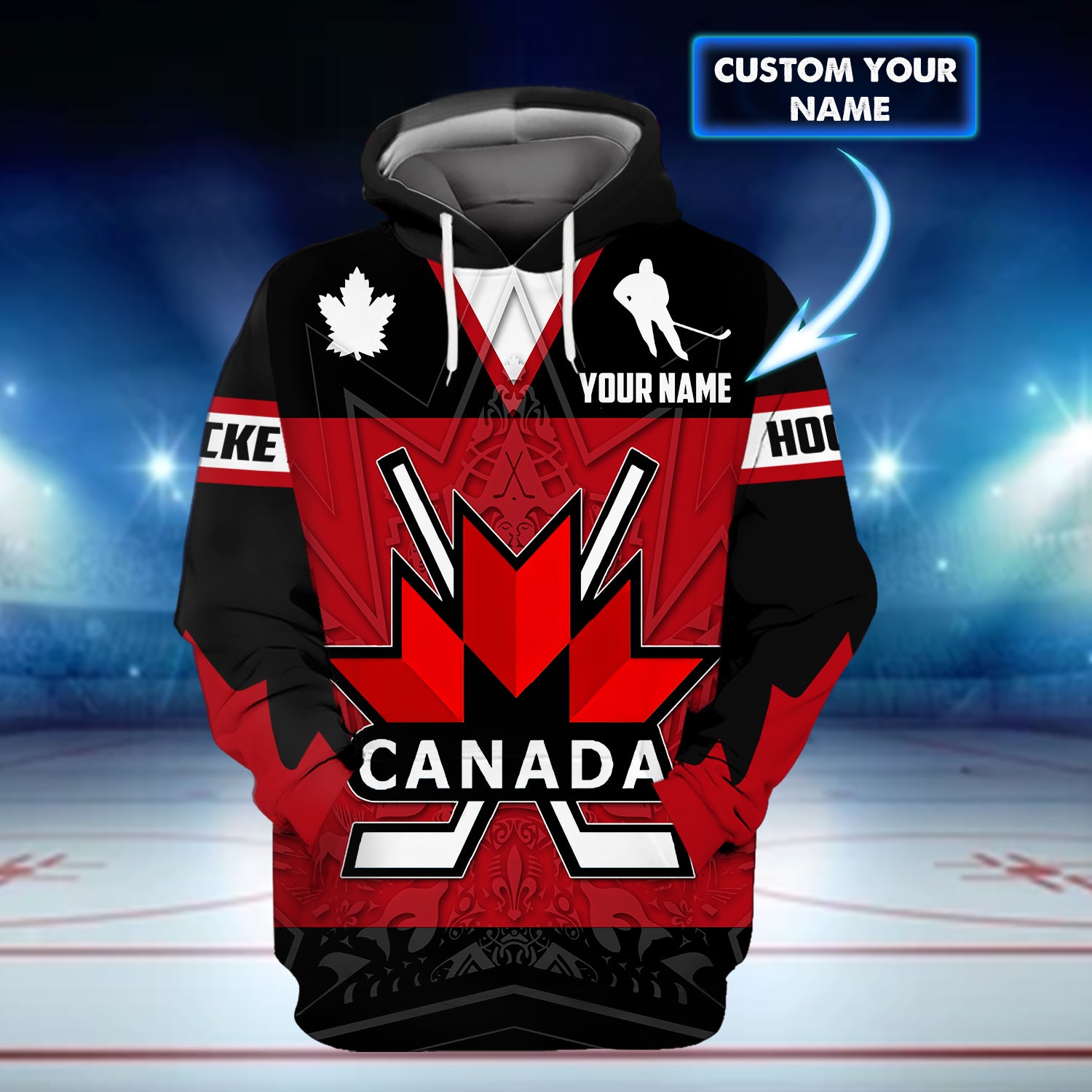 Canada Hockey Maple Leaf - 3D Hoodie - Personalized Name - Nss